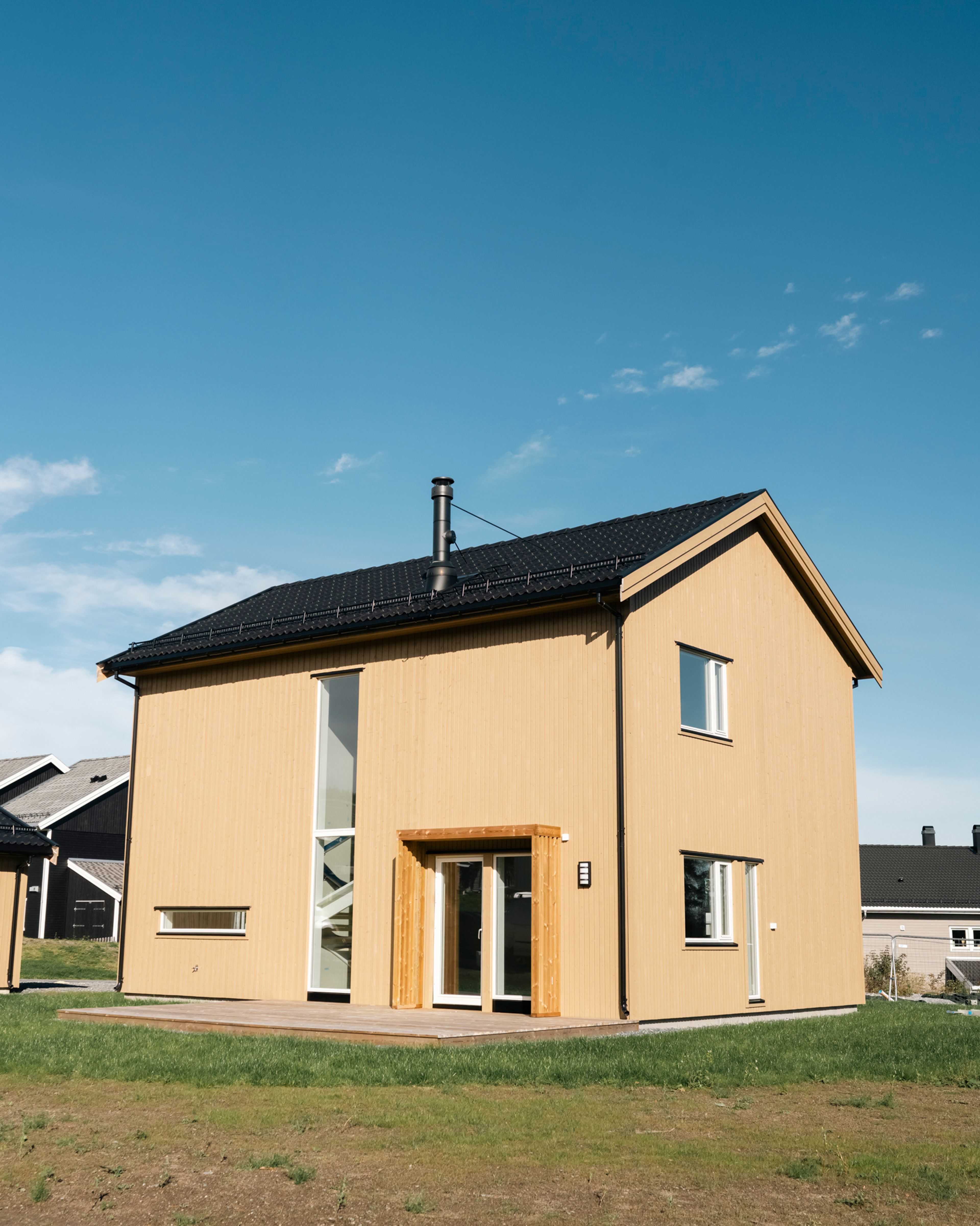 Foto av enebolig under bygging på Ramstadåsen, Romerike