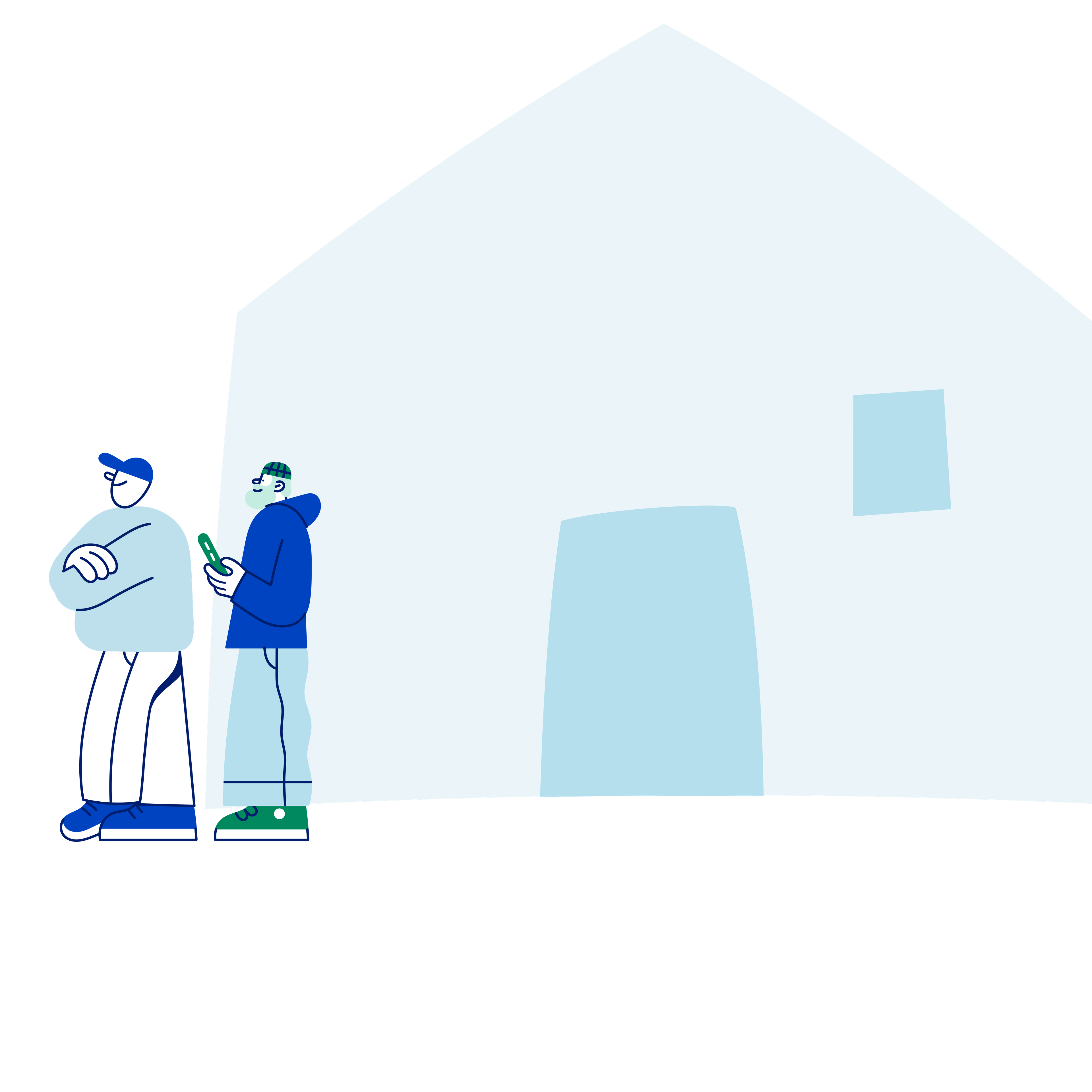 Illustrasjon av to menn som avklarer forkjøpsretten utenfor et hus. 