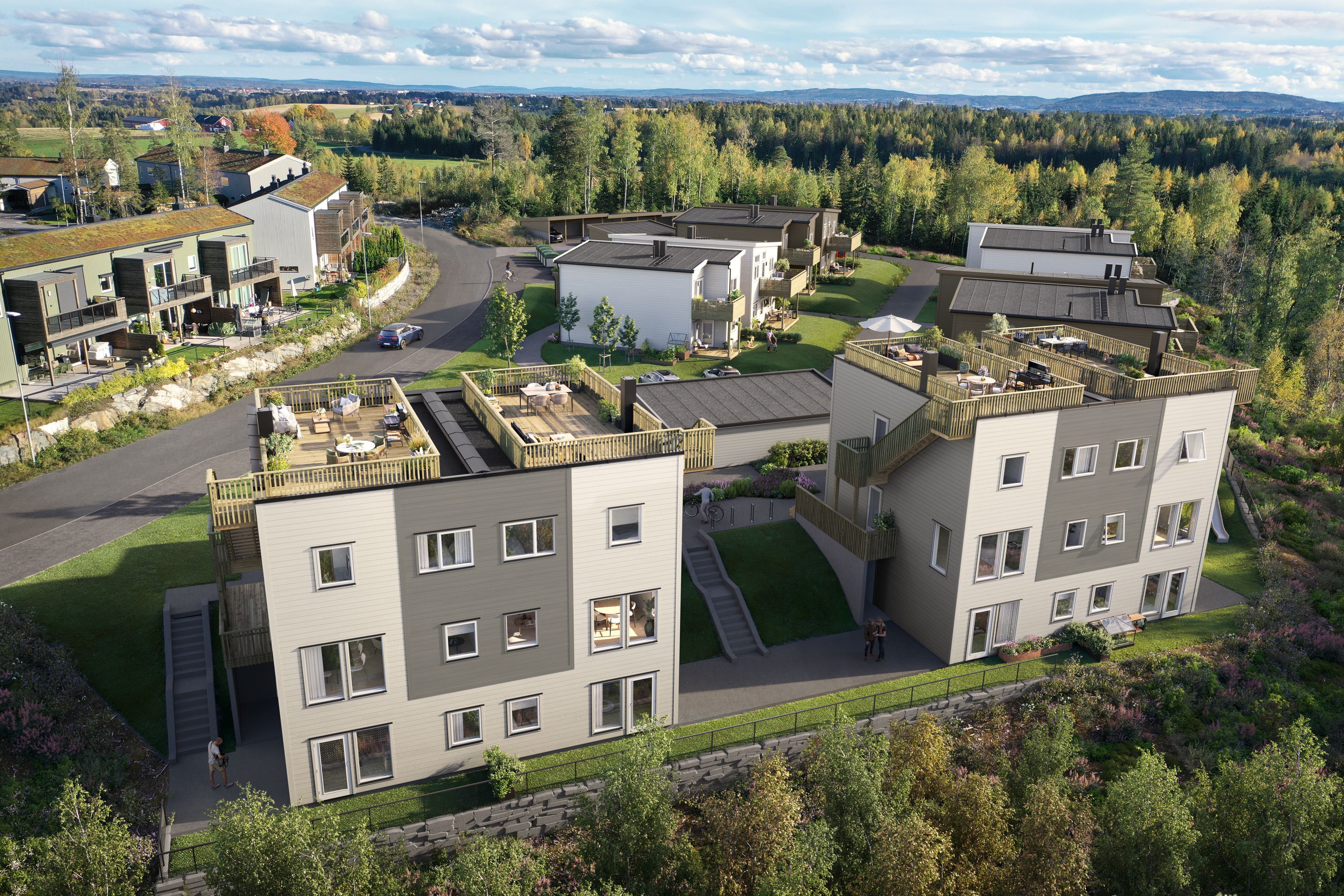 Illustrasjon av oversikt over tomannsboligene på Eltonåsen Syd, BKS10