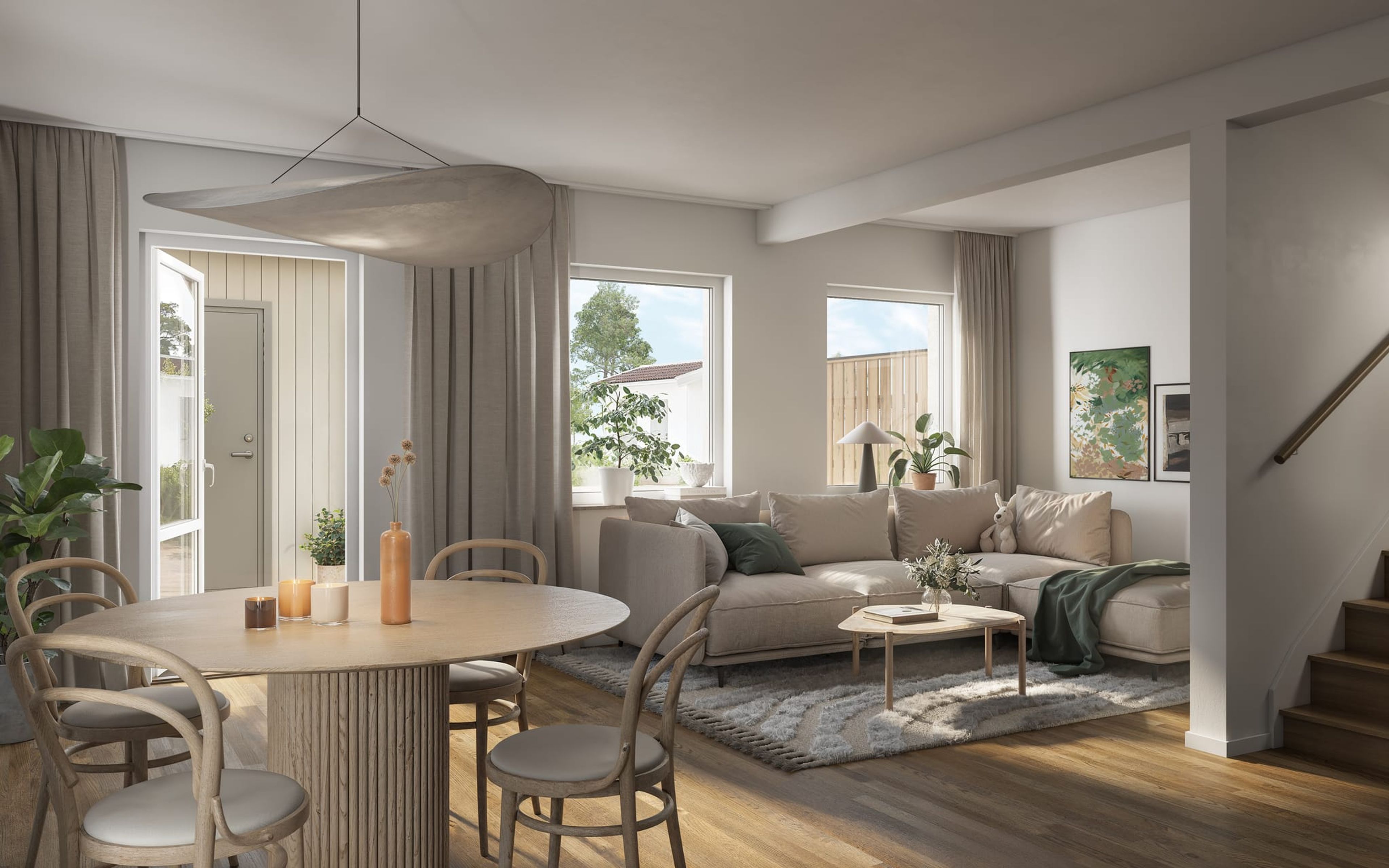 Illustration matplats och vardagsrum - radhus 113 kvm