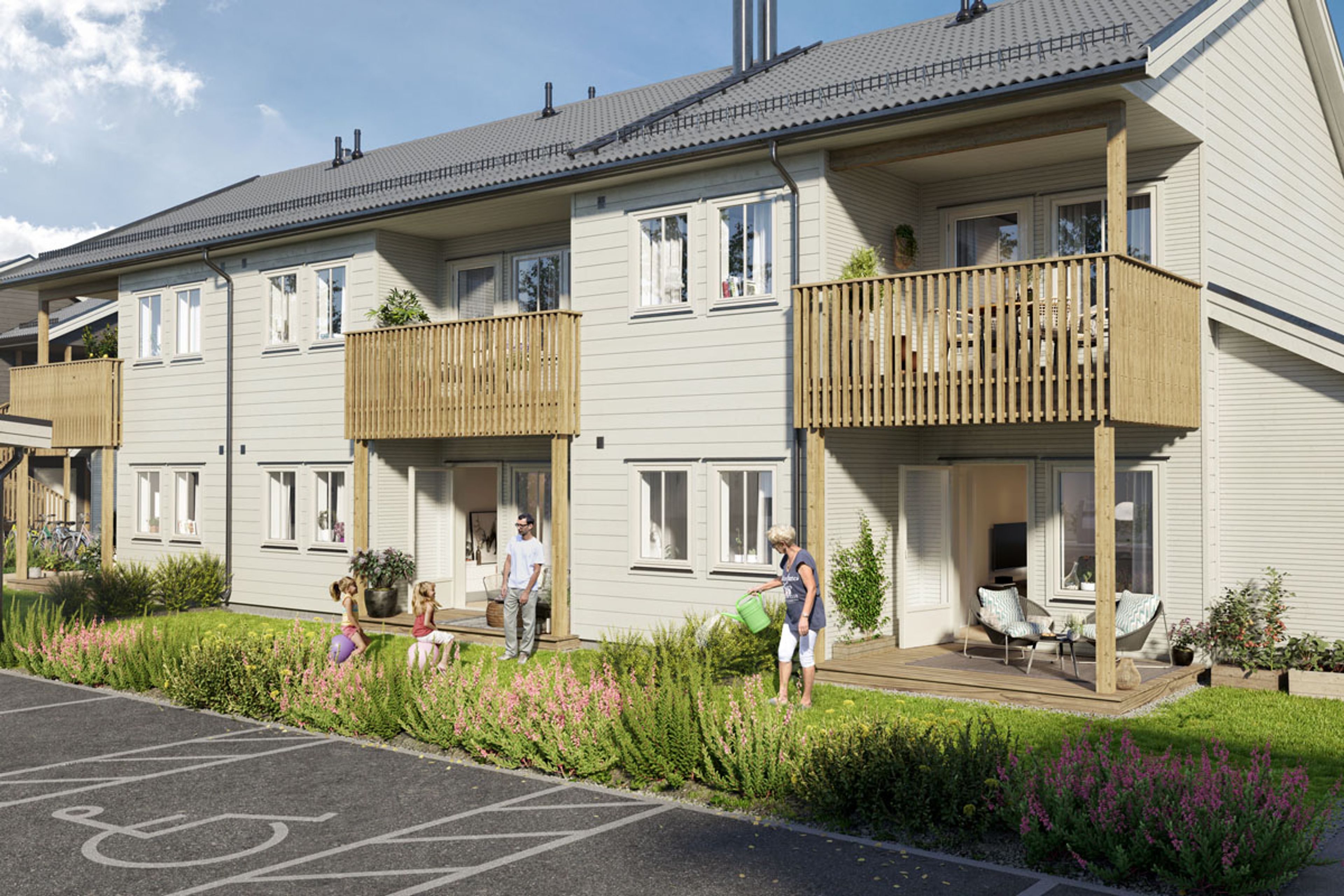 Illustrasjon av fasade på hus B
