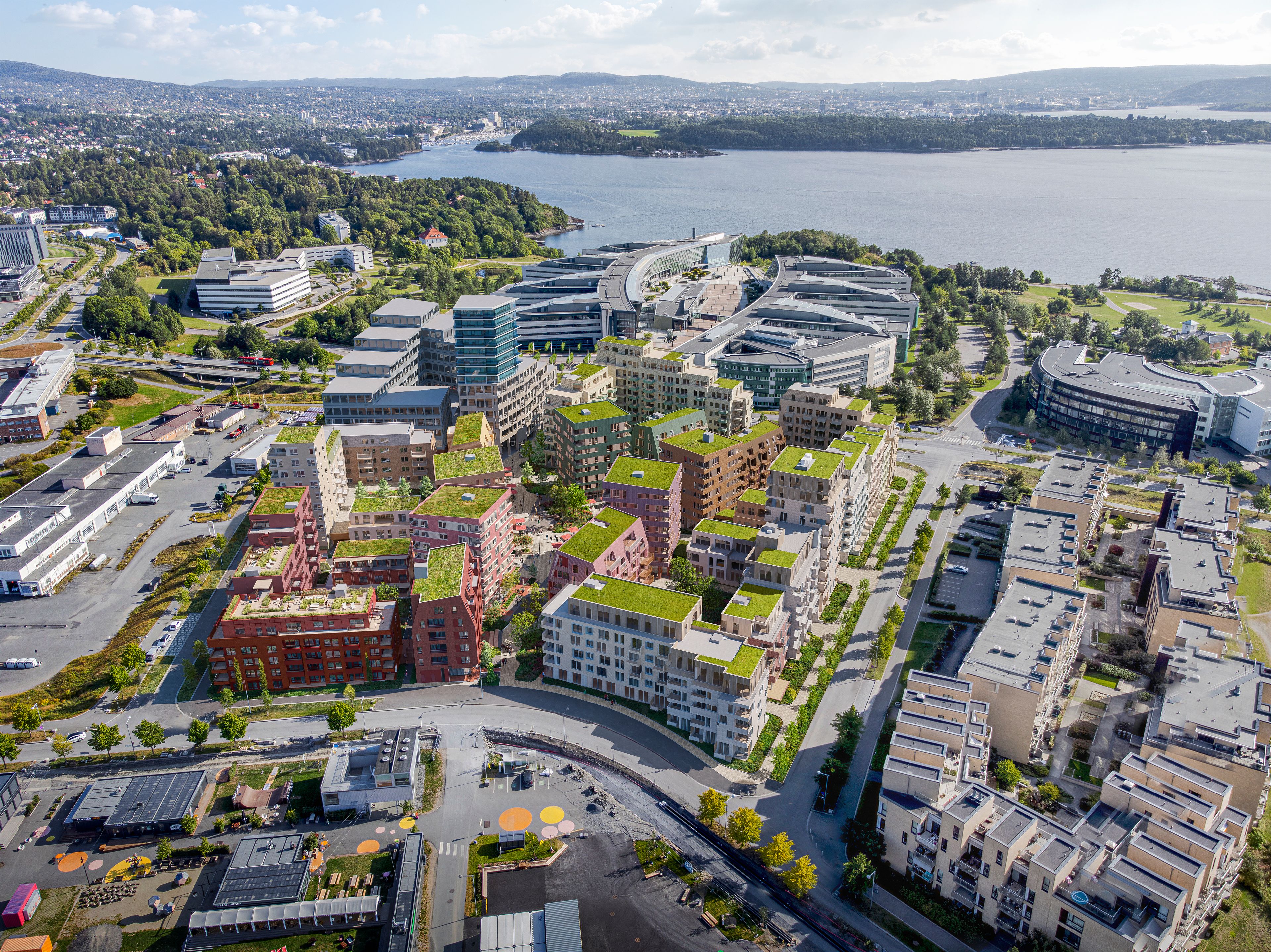 Oversiktsbilde av det nye byområdet ved Flytårnet Stasjon