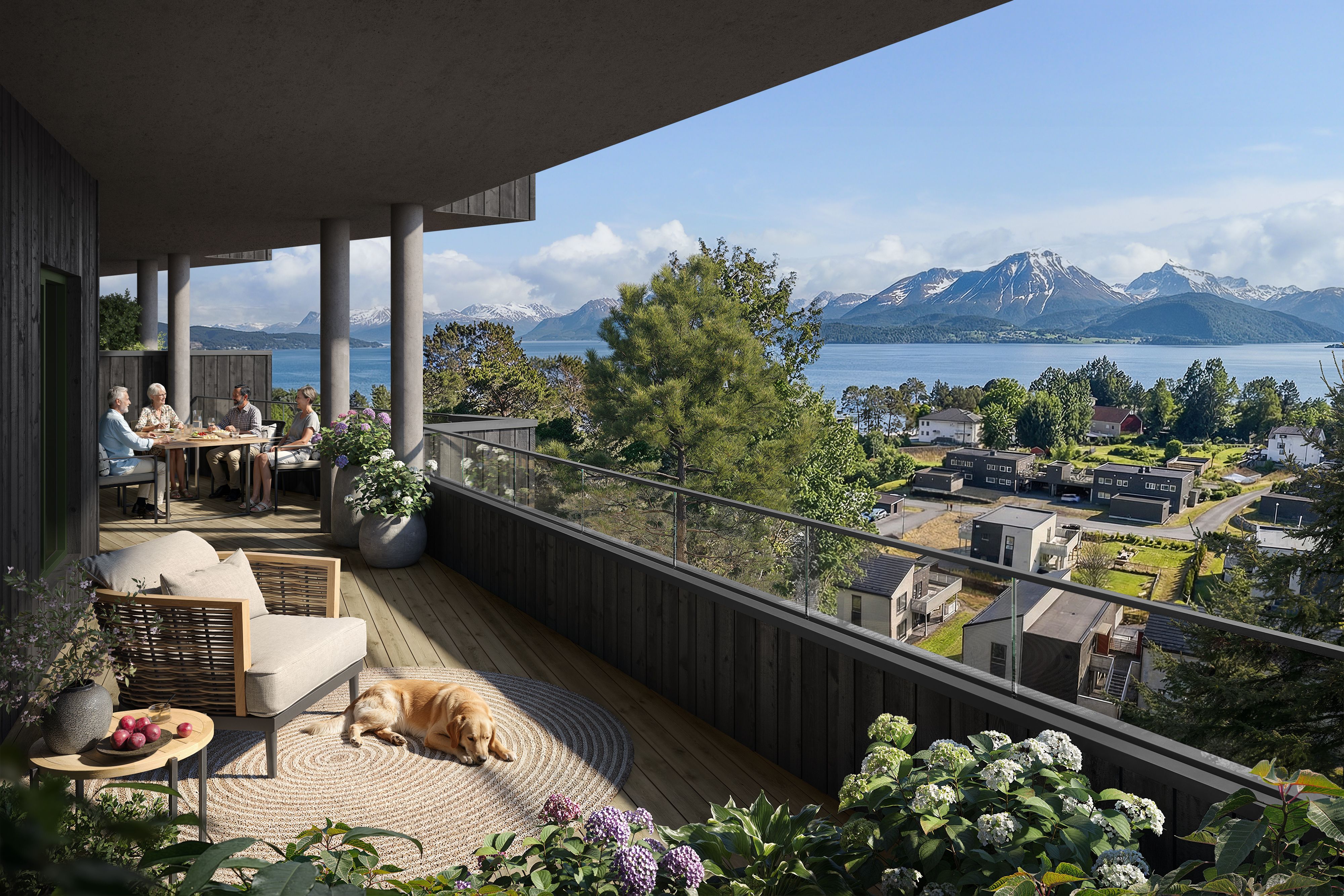 Illustrasjon av terrasse i leilighet H0302, Fjordsyn