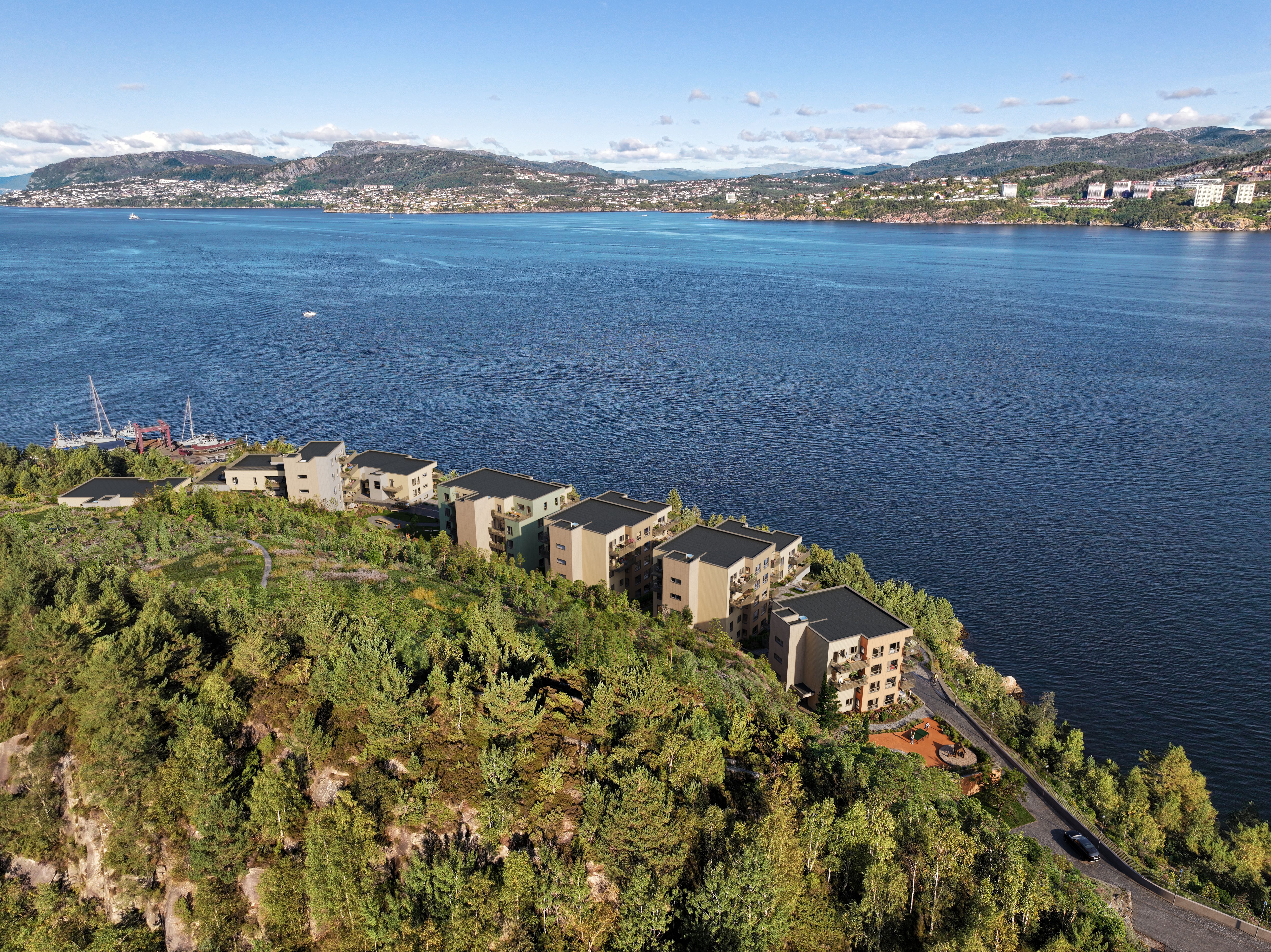 Oversiktsillustrasjon av utsikt fra vest mot nord, på Byfjordporten.
