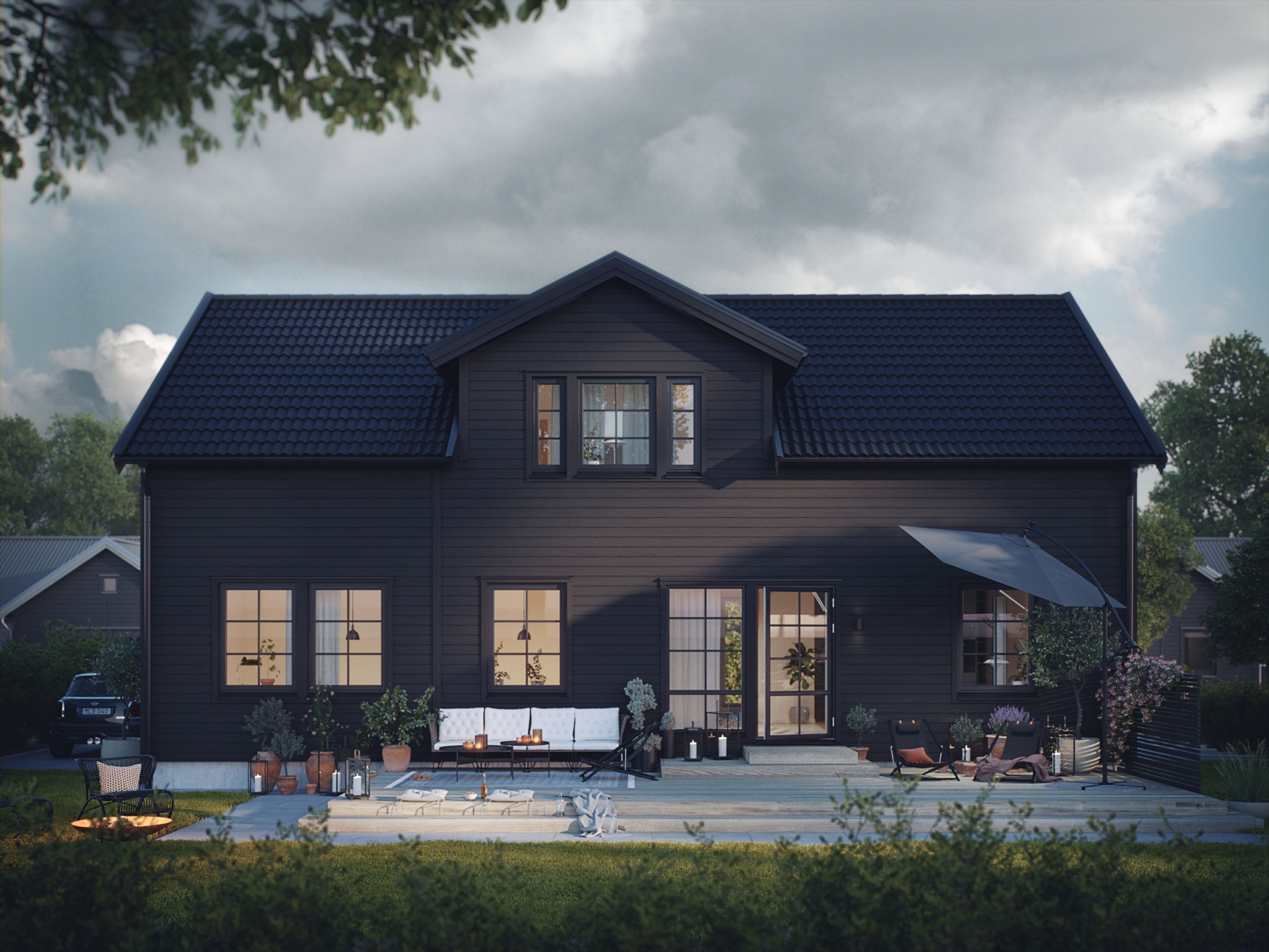 Illustrationsbild av en svart villa från Smålandsvillan