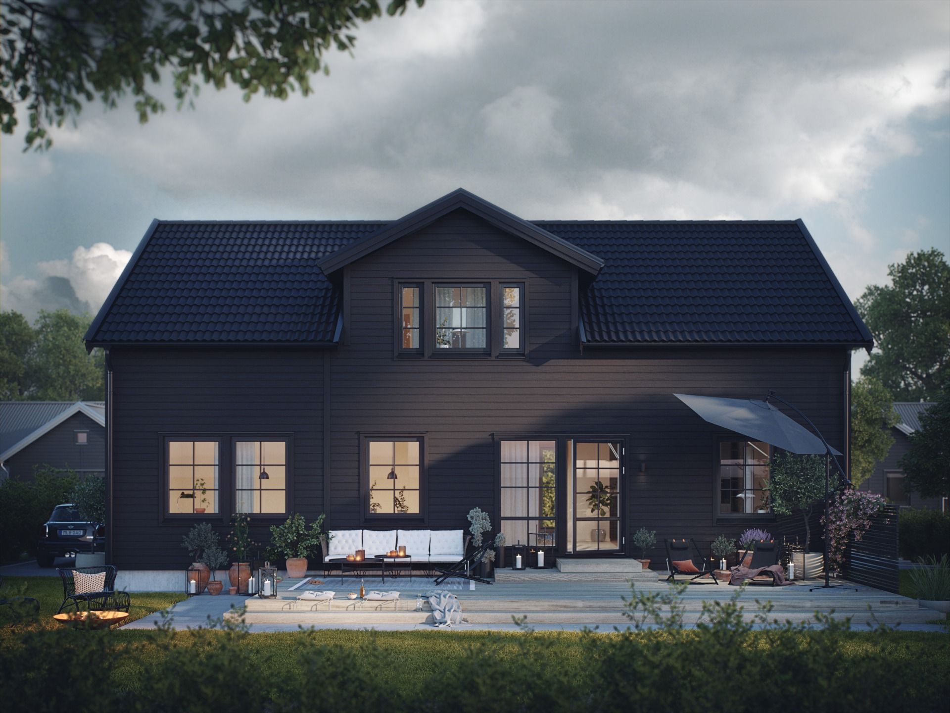 Illustrationsbild av en svart villa från Smålandsvillan