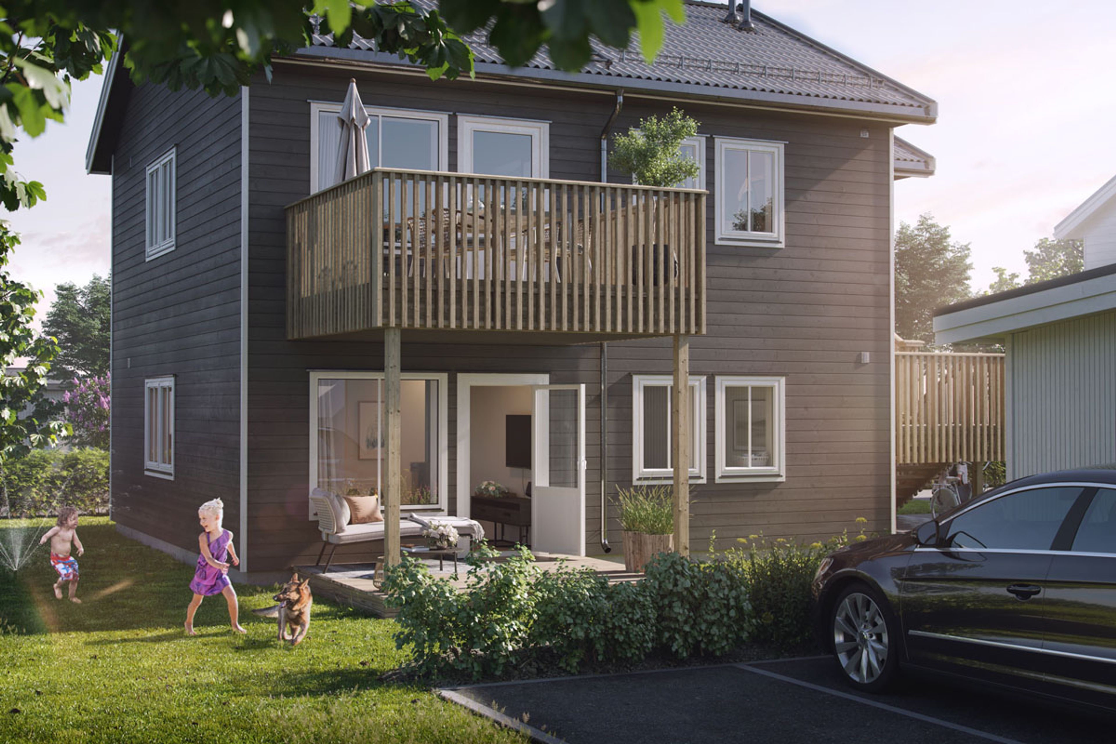 Illustrasjon av fasade på hus C