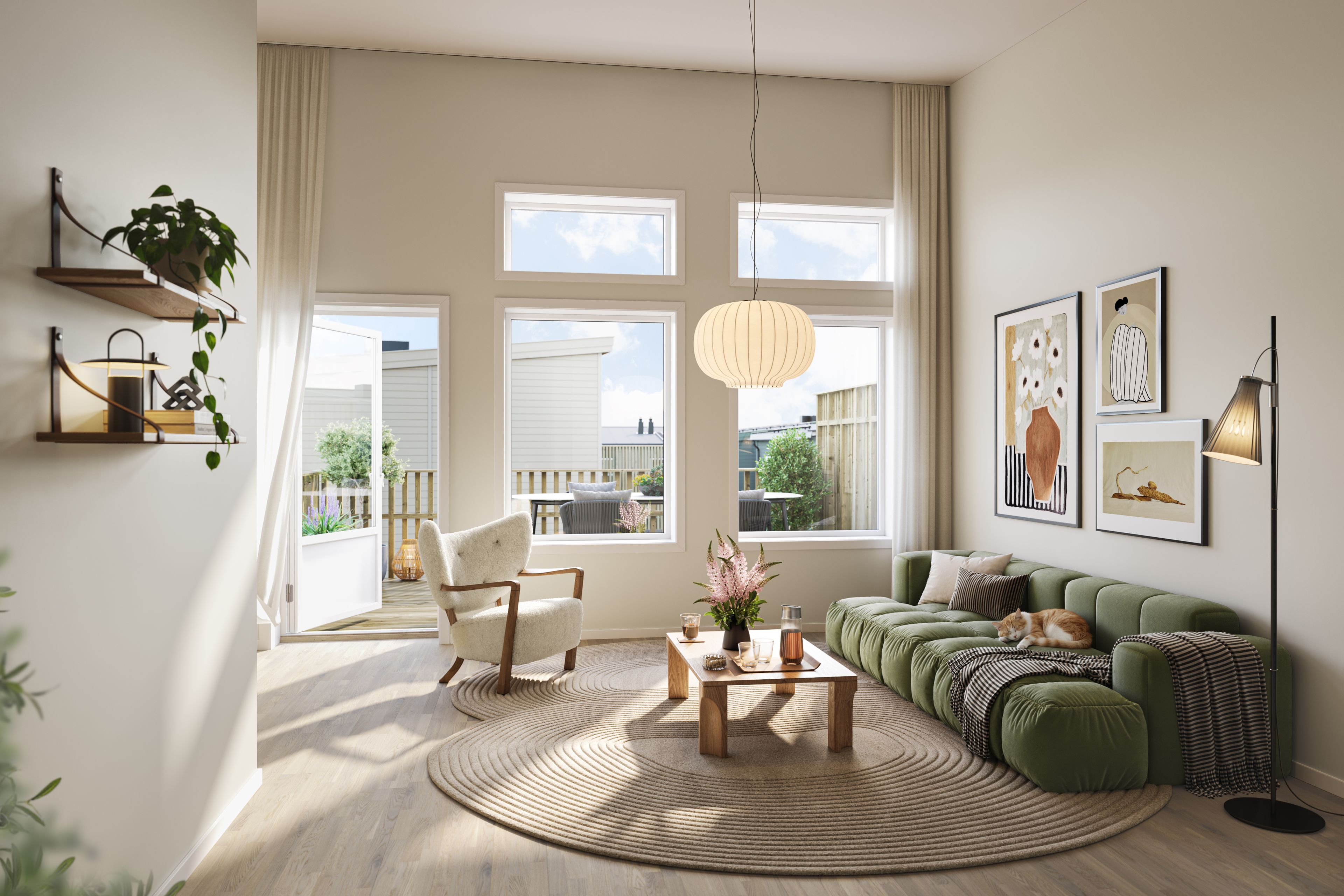 Illustrasjon av stue i leilighet i hus 1, boenhet 8