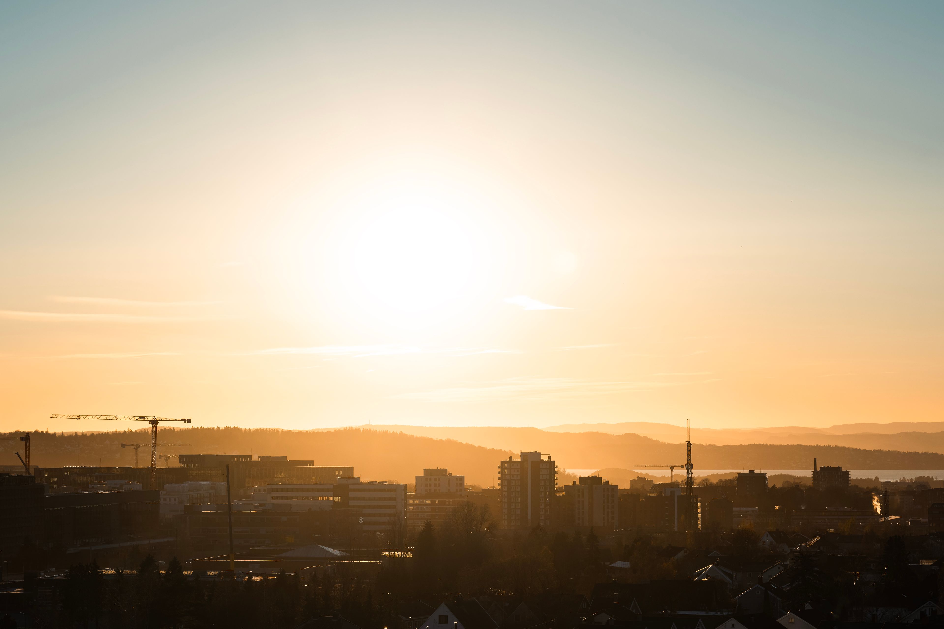 Foto av utsikt over byen fra takterrassen på Vollebekk