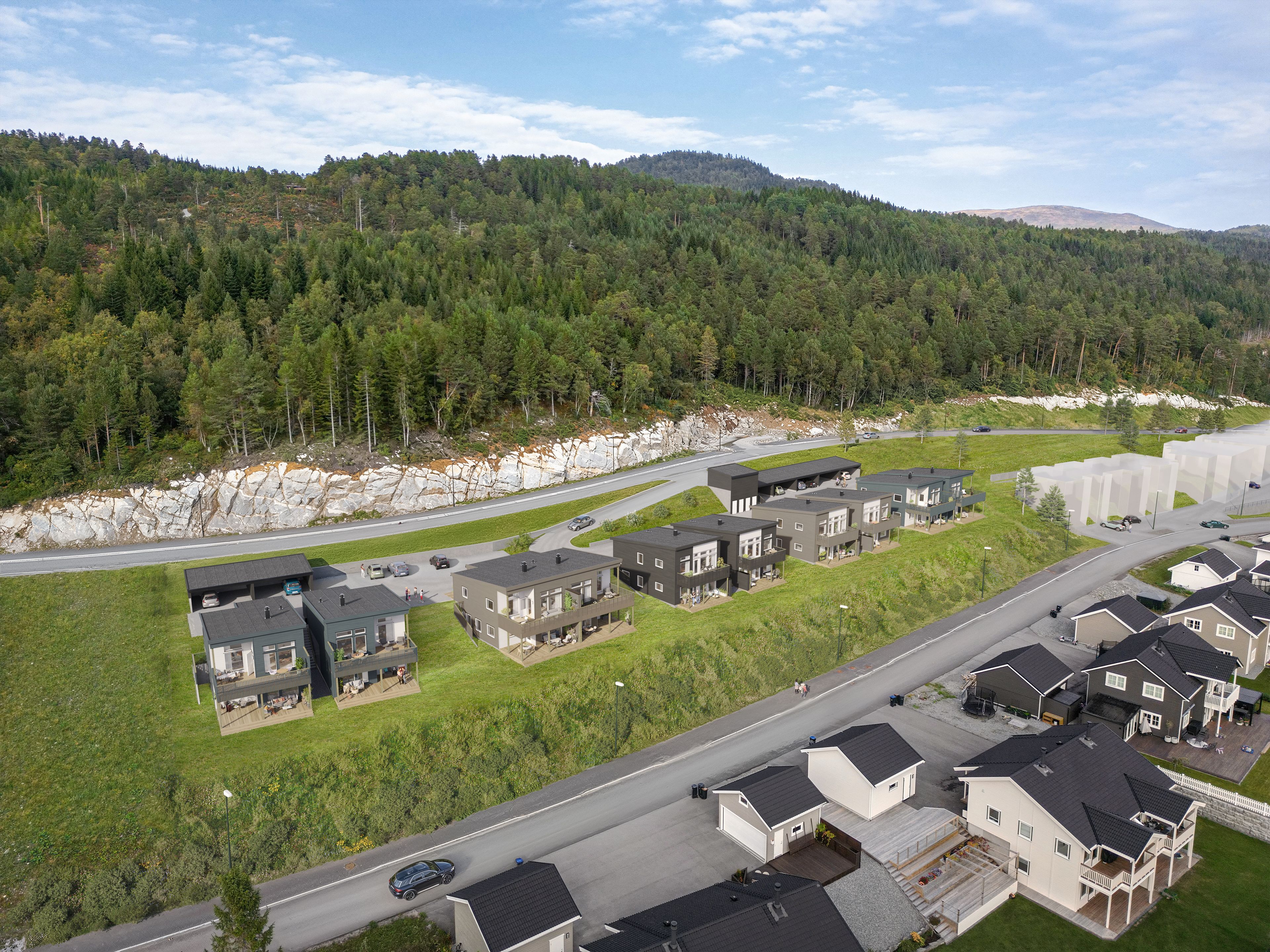 Oversiktsillustrasjon av boliger på Røbekklia