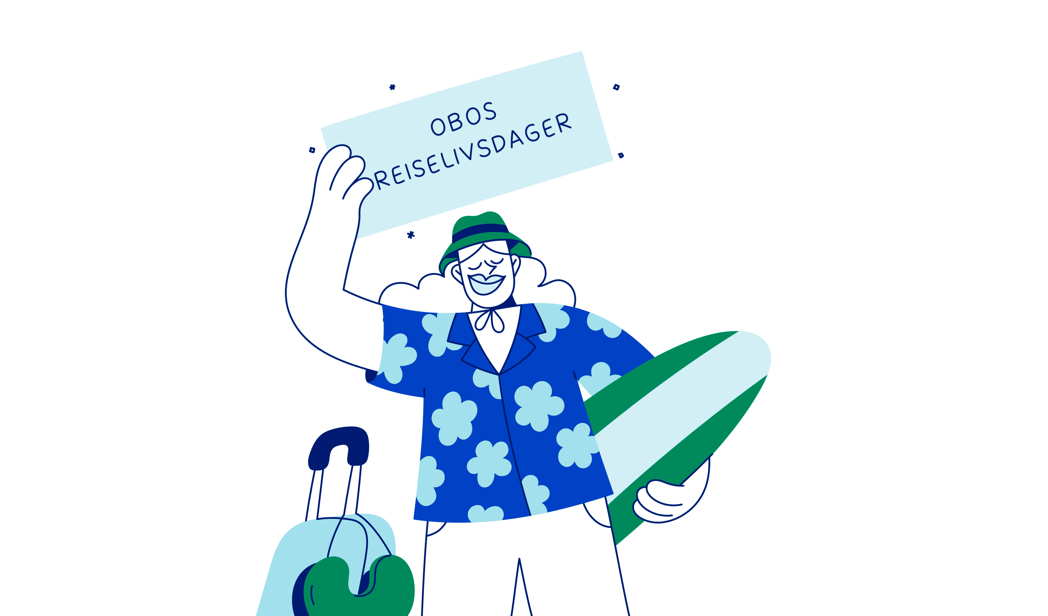 En person står med et skilt og har et surfebrett under armen. 