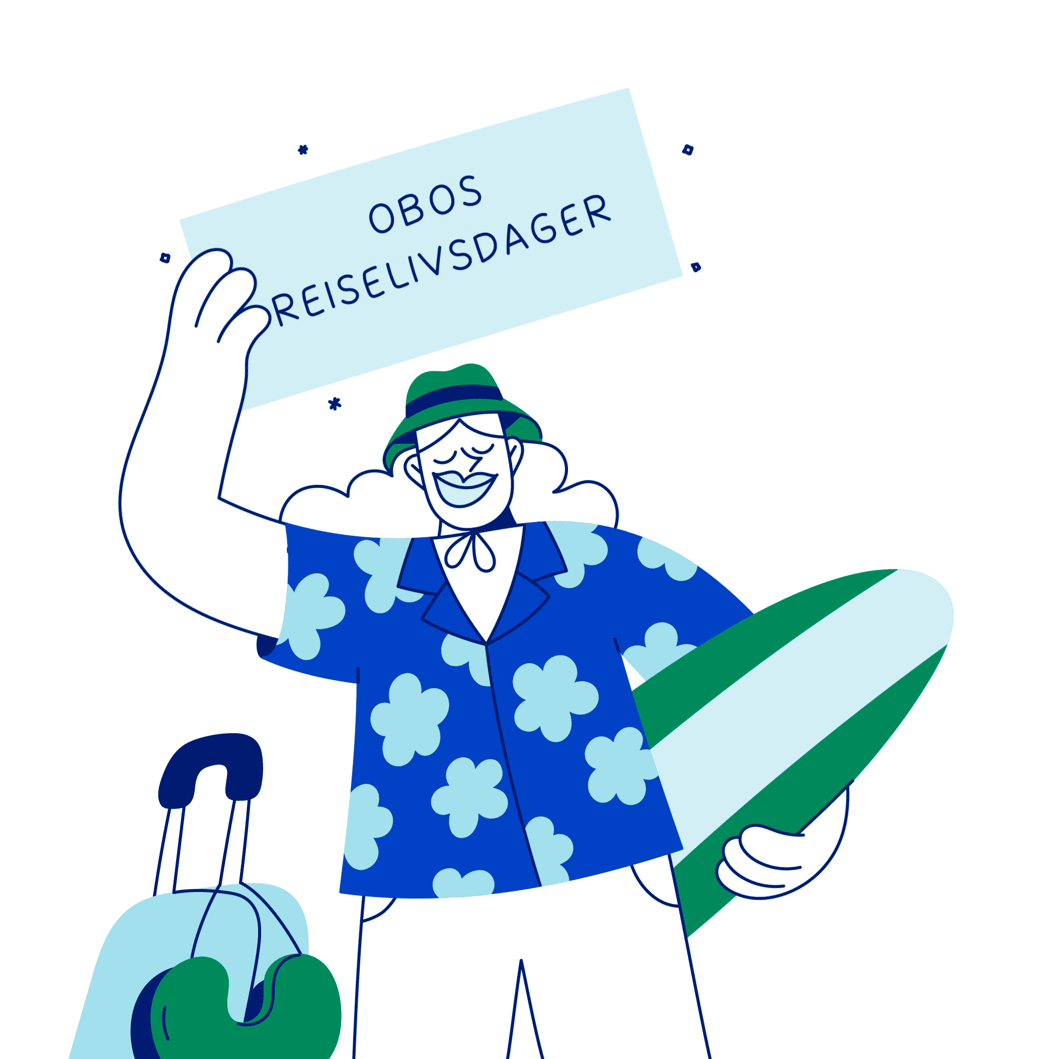 En person står med et skilt og har et surfebrett under armen.