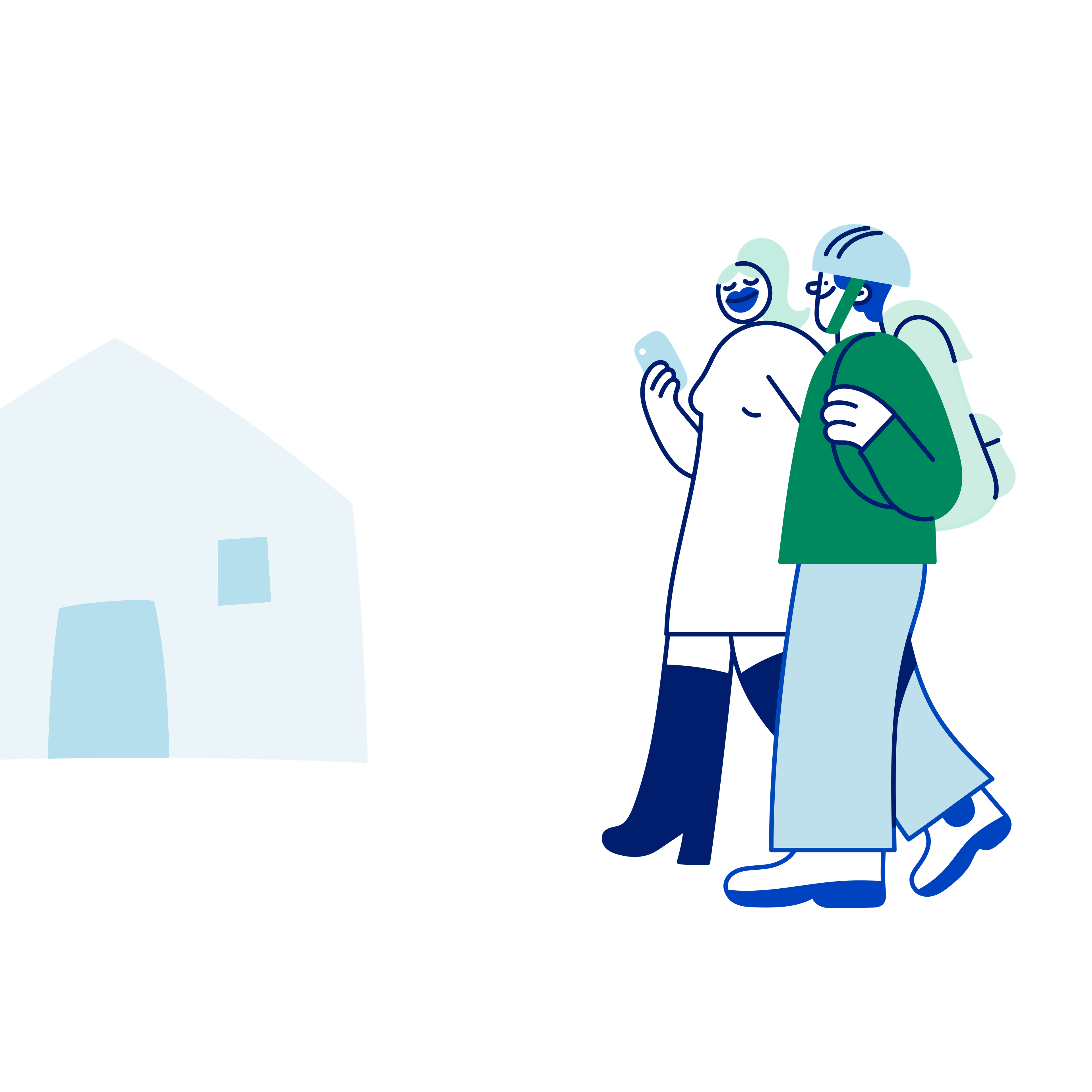 To damer som går forbi ett hus og skal melde forhåndsvarsling. 