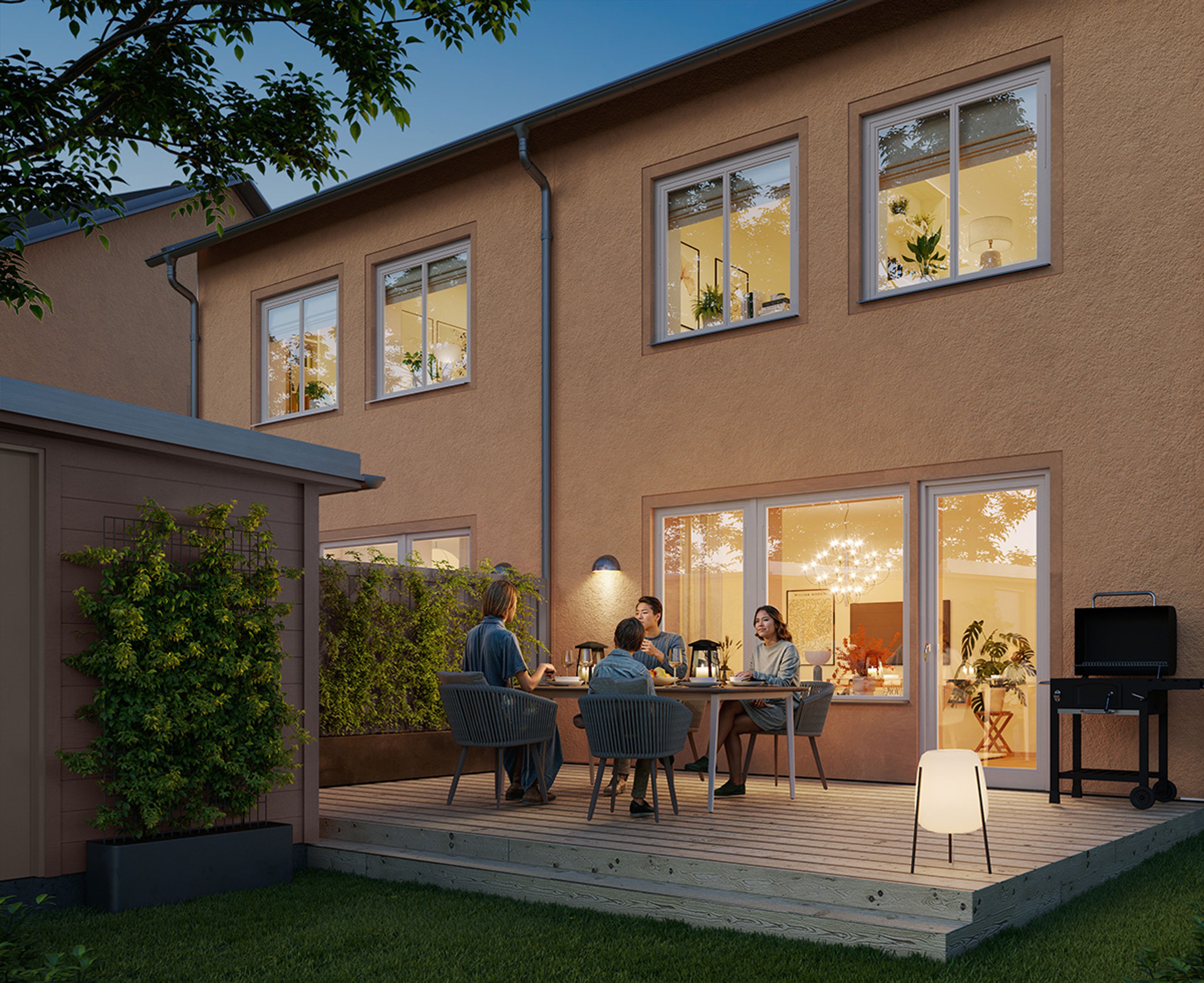 3D-illustration av radhusen i två plan (105 kvm)