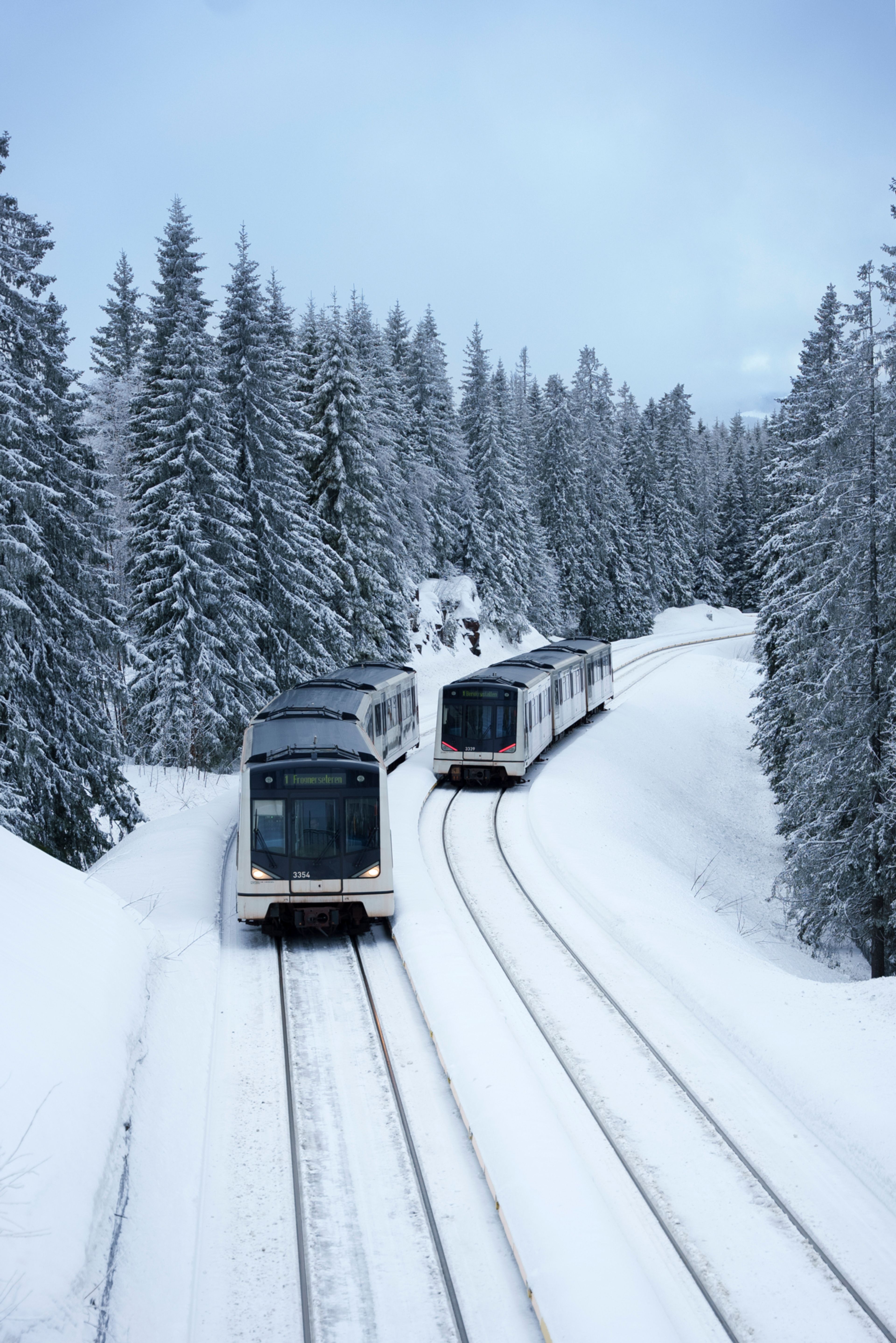 Et bilde av Frognerseteren T-bane som tar deg fra Vitigrend til Oslo sentrum.