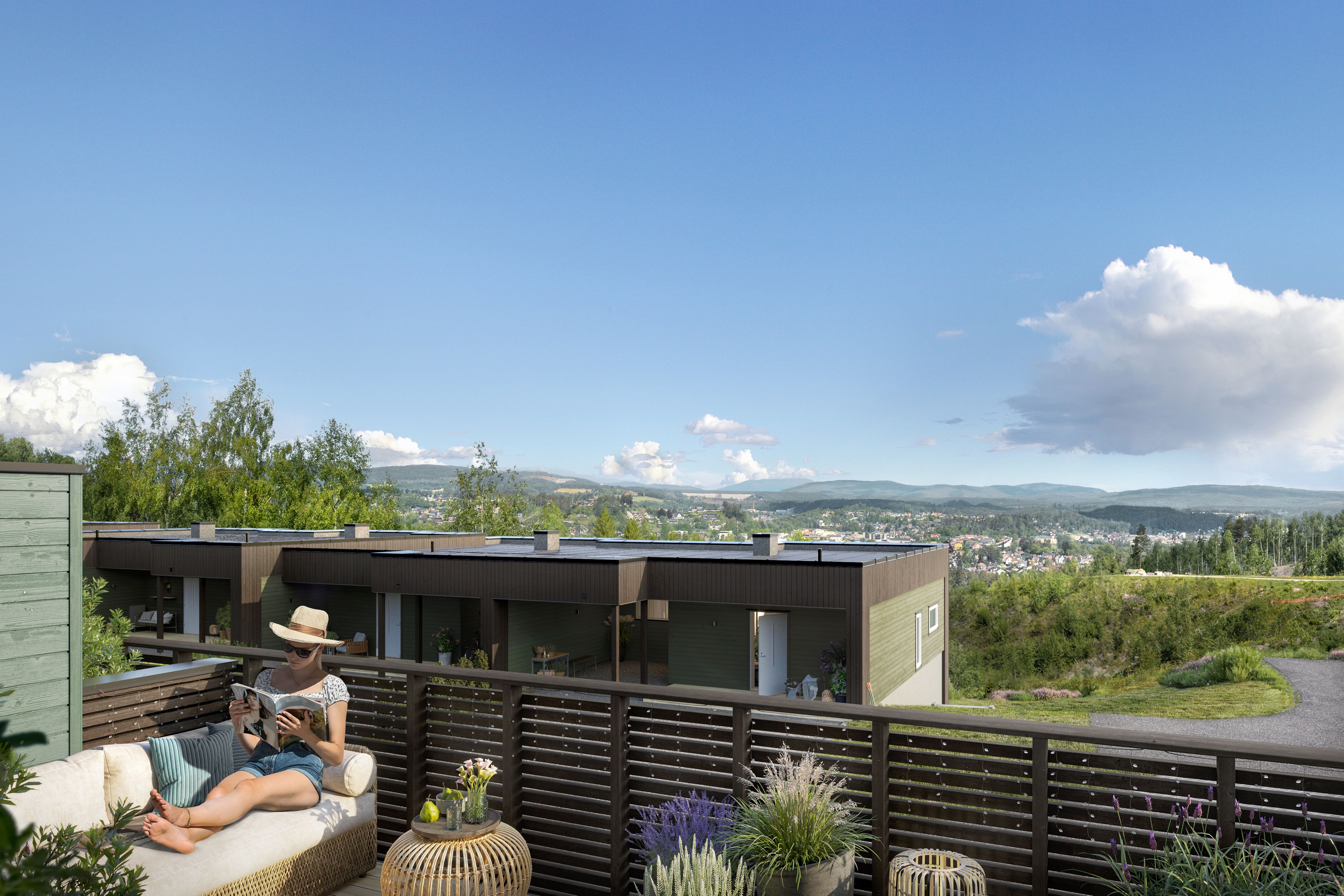 Illustrasjon av terrasse i rekkehus 18, på Tanberglia.