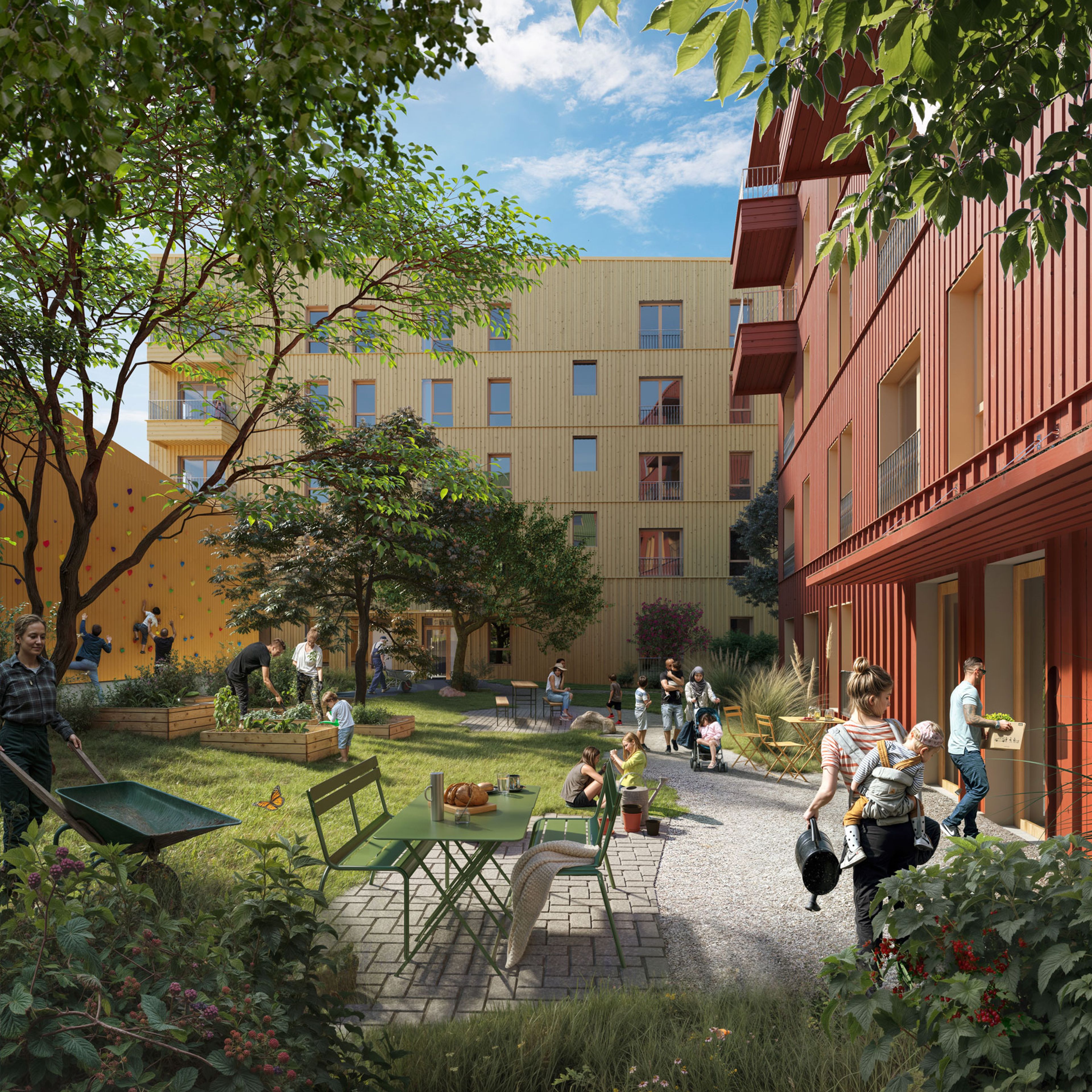 Plantegning av hvordan gårdsrommet på Furuset Village kan komme til å se ut.
