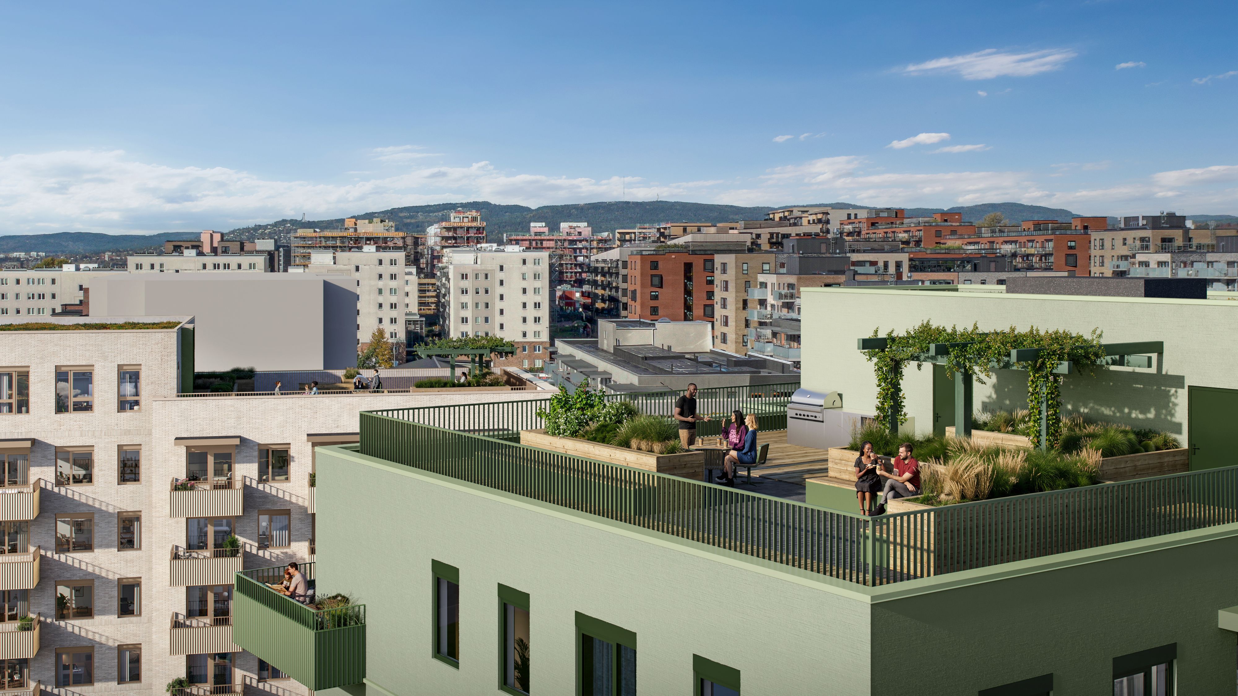 Illustrasjon av felles takterrasse på Kastanjelunden