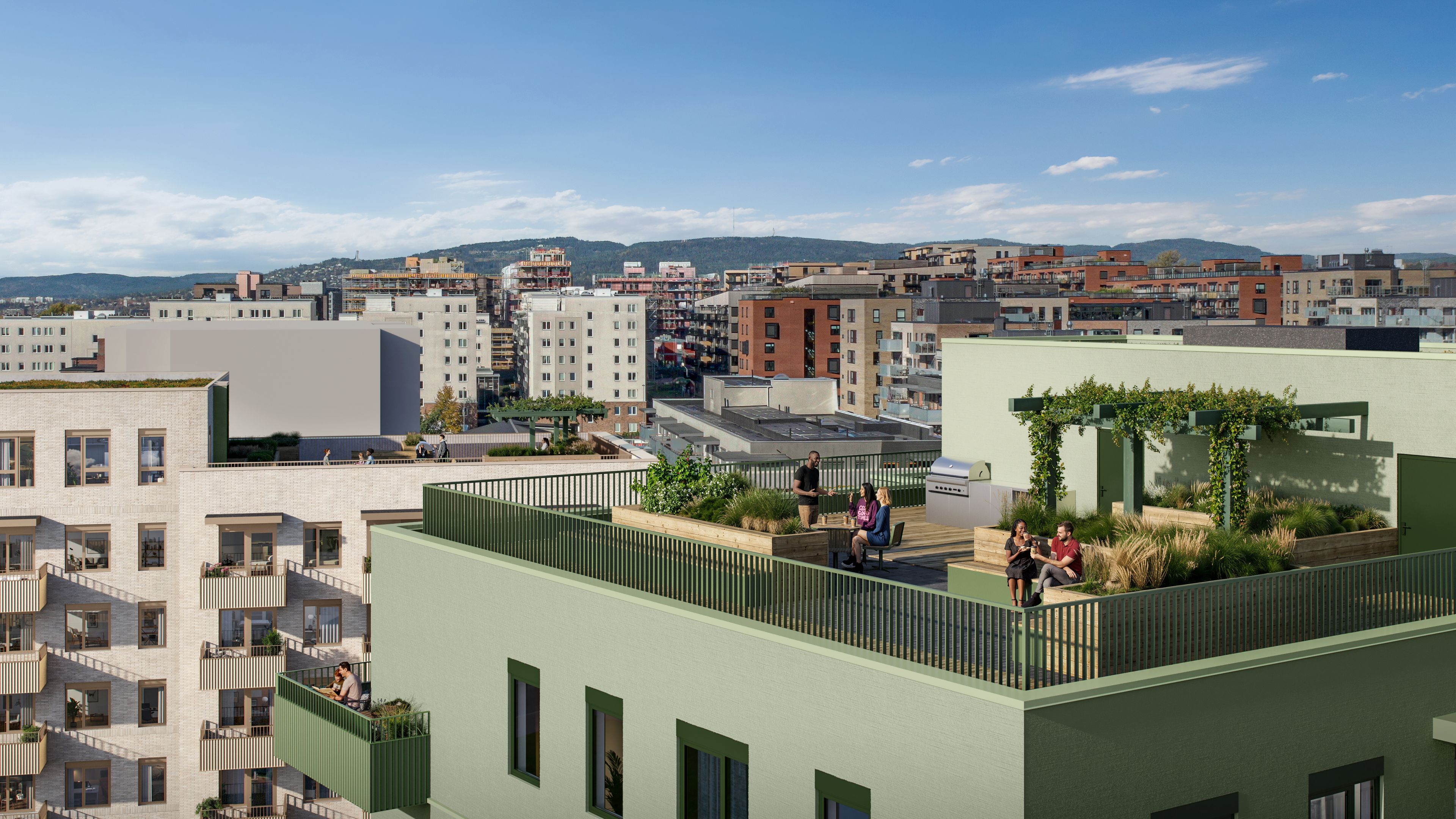 Illustrasjon av felles takterrasse på Kastanjelunden