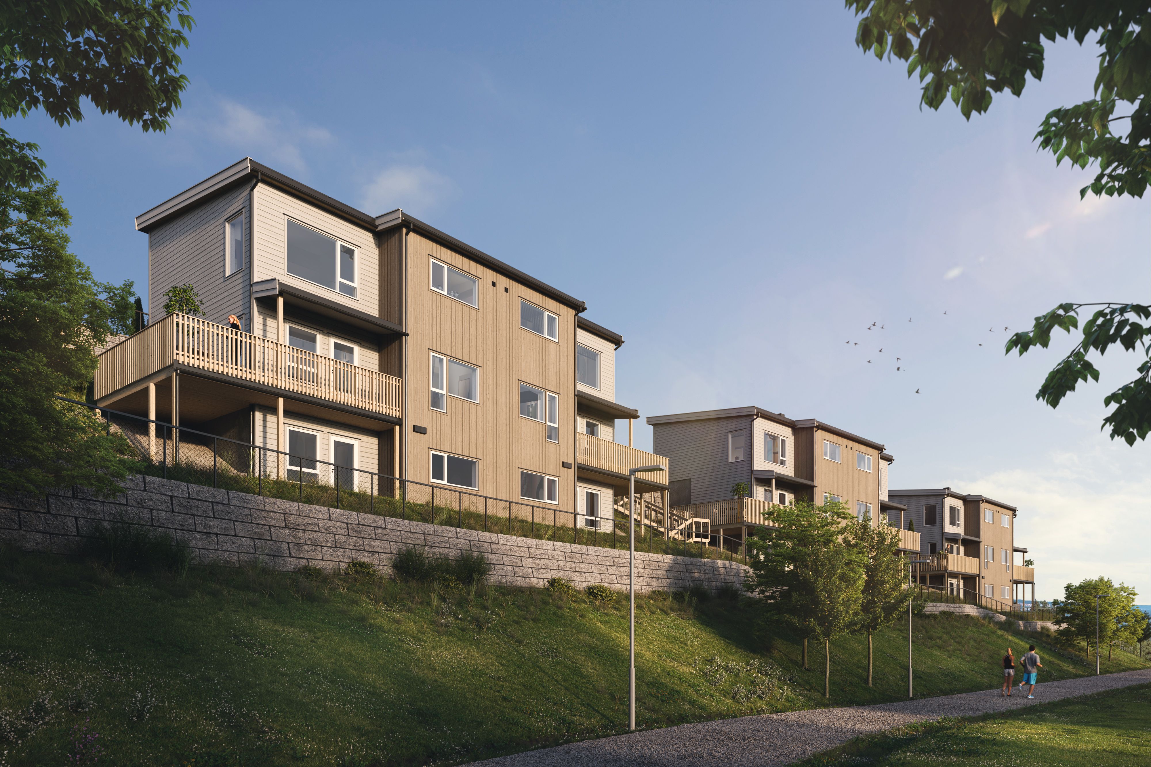 Illustrasjon av fasade på tomannsboliger på Marikollåsen BKS5