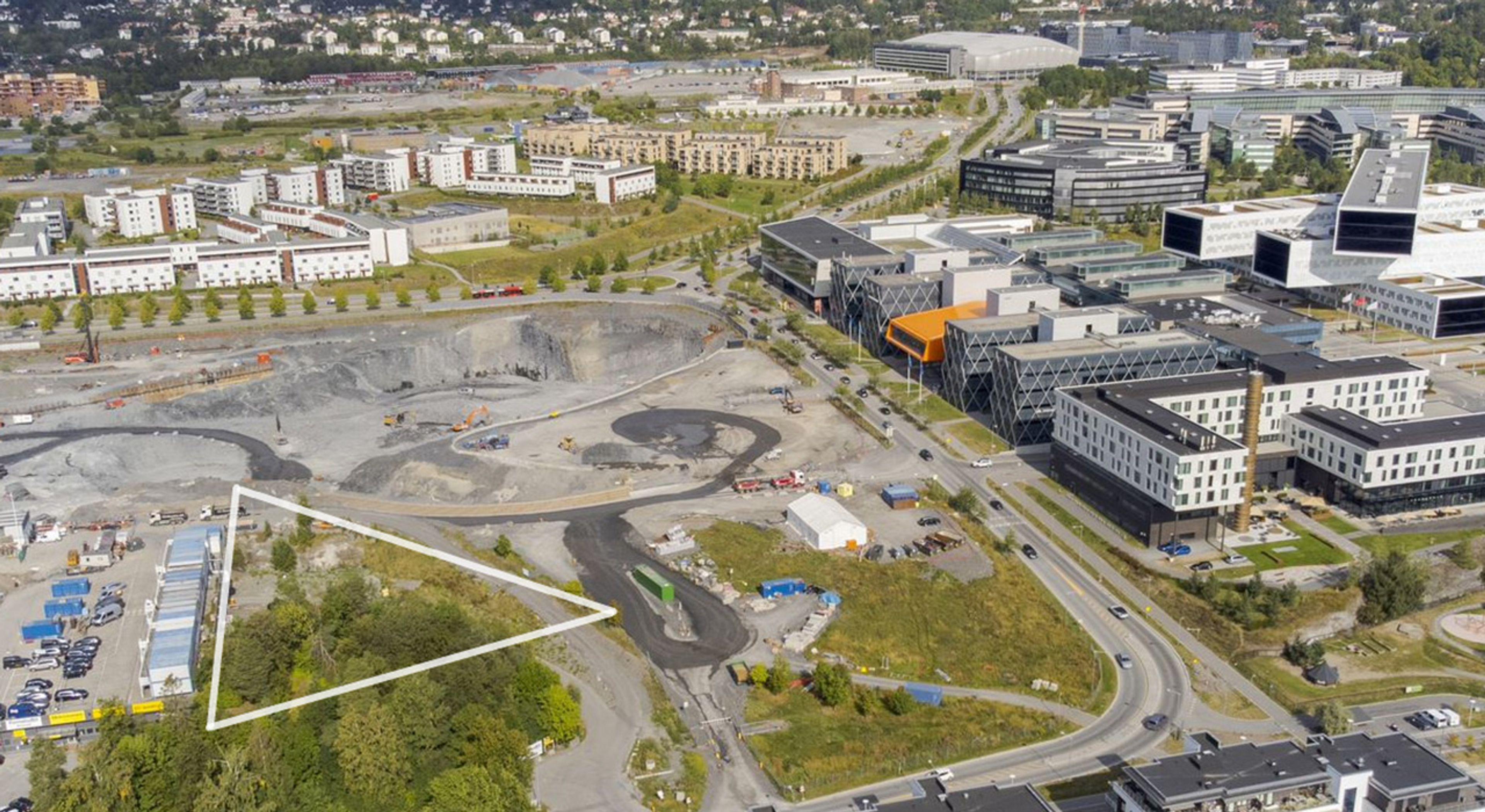 Oversikt over del to av tomta på Fornebu Sør felt 4.4, med markering