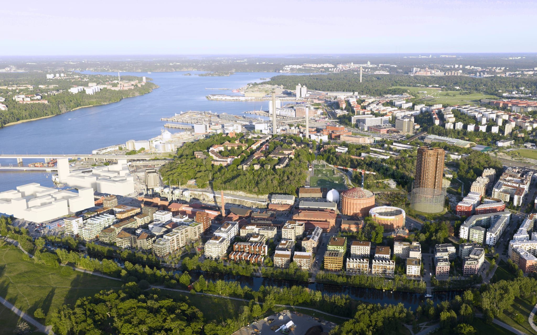 översiktsbild där projekten i Norra Djurgårdsstaden är ut markerade
