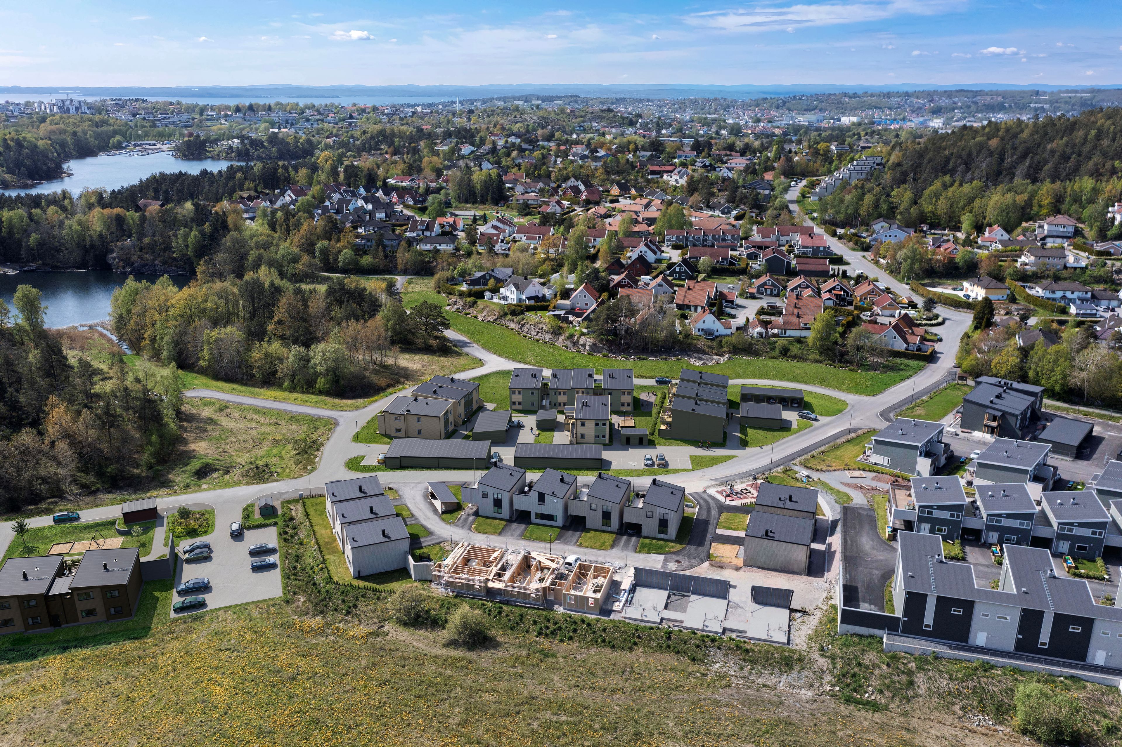 Oversiktsillustrasjon av boligfeltet på Thorbjørnsrød, sett fra nordøst.
