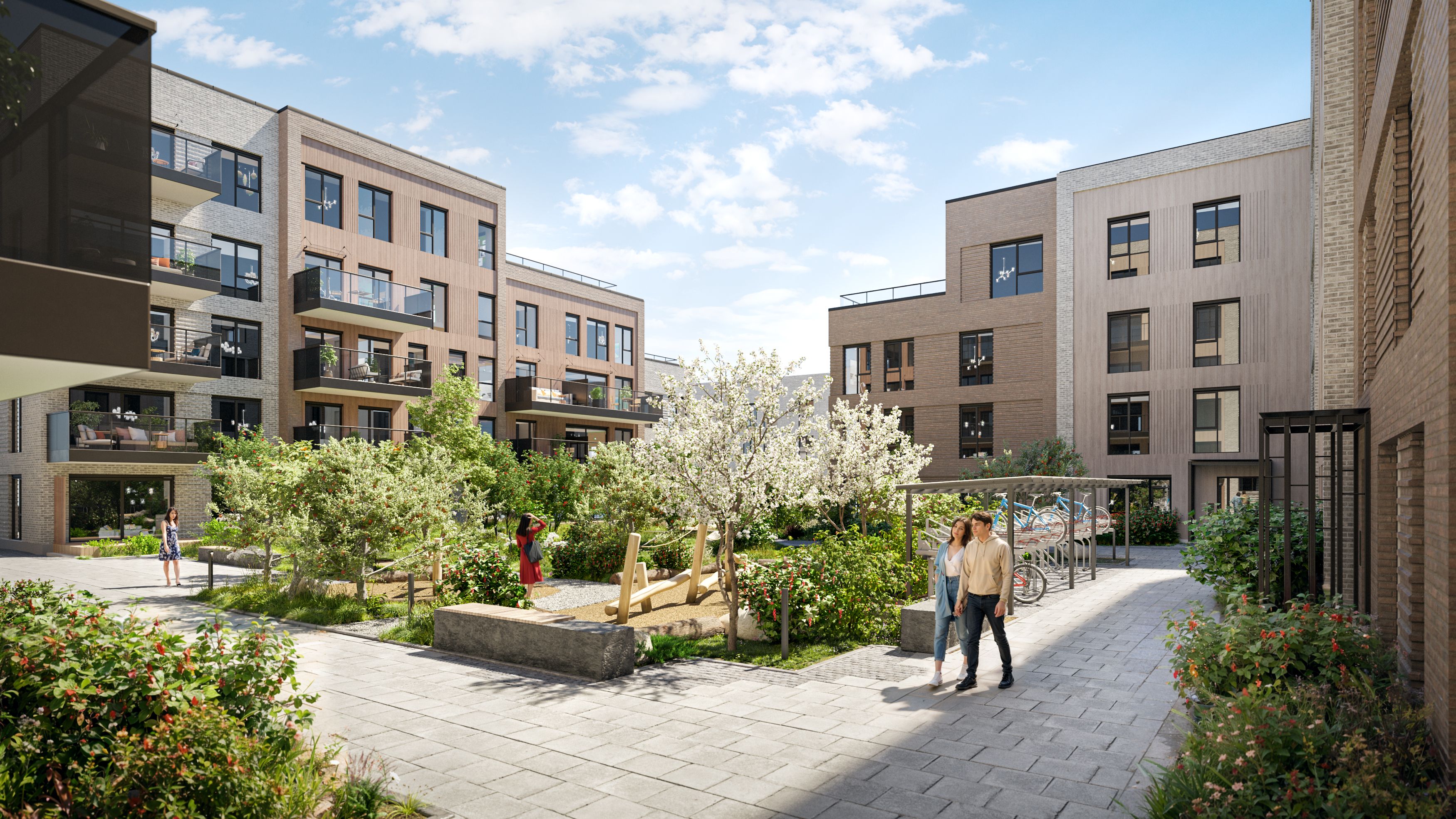 Grønt og koselig område mellom husene i Storøykilen