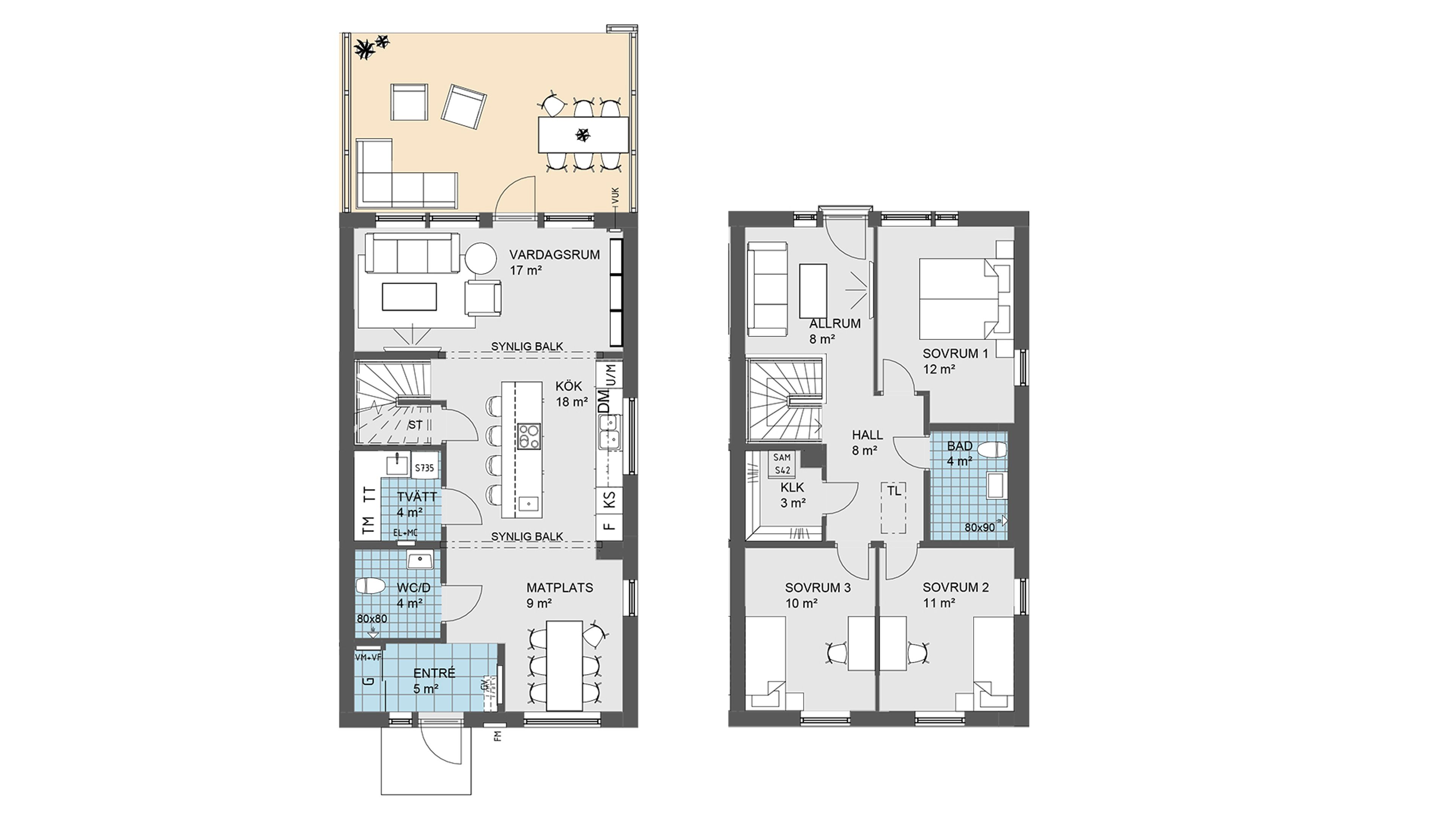 Planlösning gavelhus 05, 10, 15, 20, 25 och 31