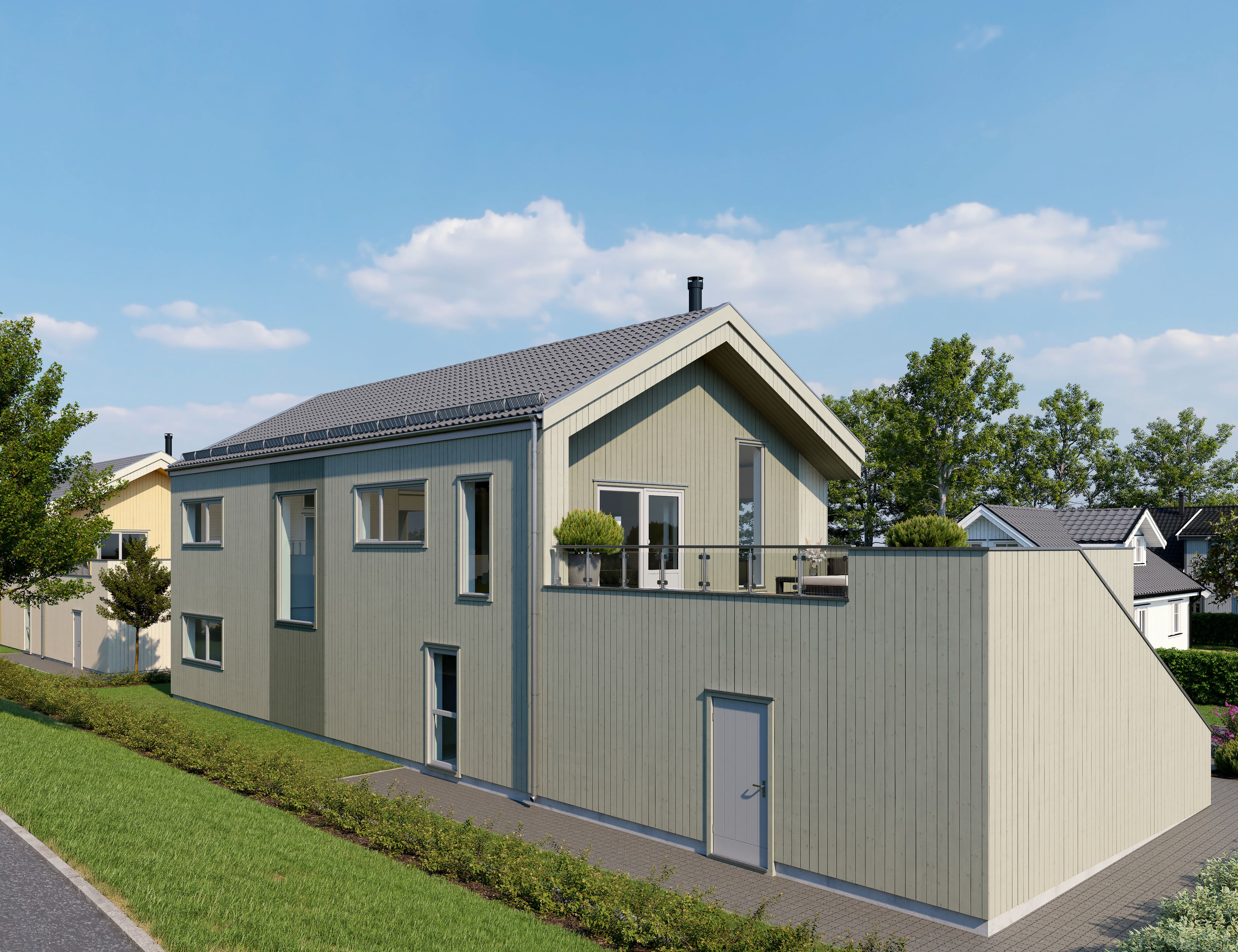 Illustrasjon av enebolig, hus 6, på Bjørnstad BF11.