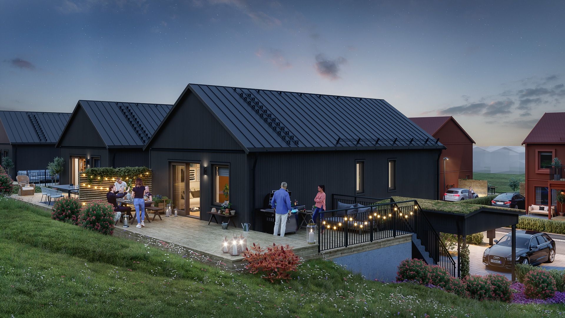 Ett trevlig hus i en skymning