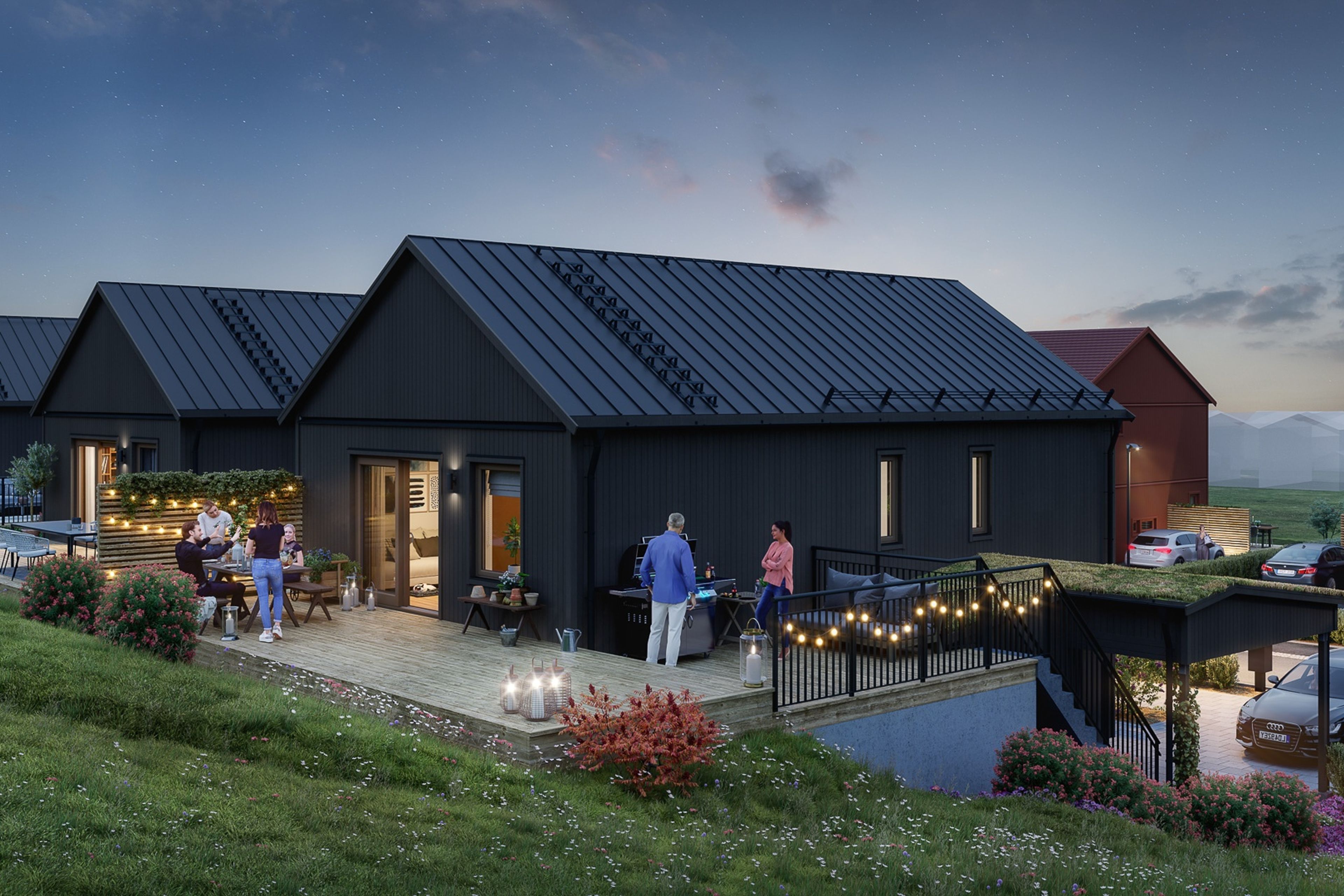 Ett trevlig hus i en skymning