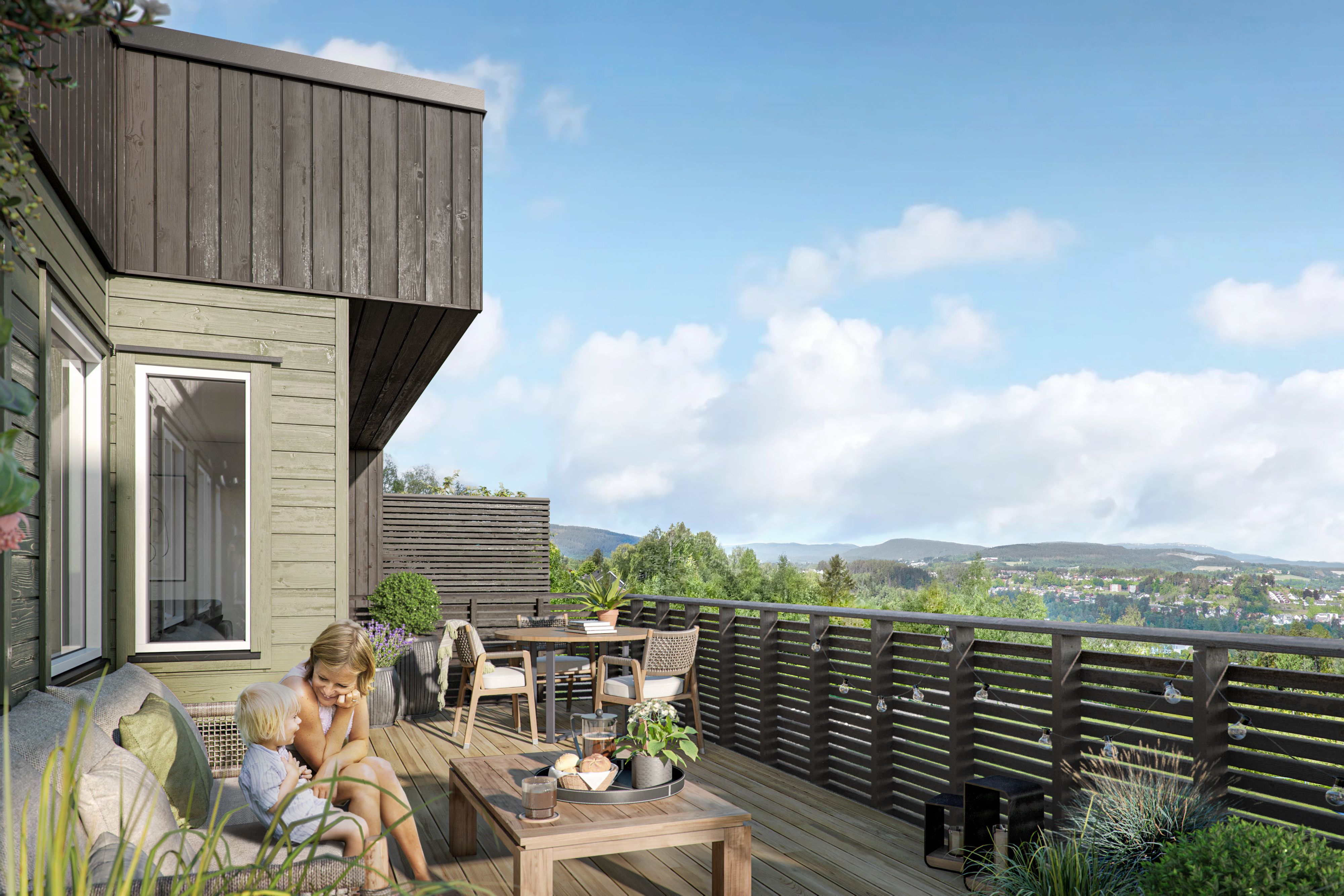 Illustrasjon av terrasse i rekkehus 7, på Tanberglia.