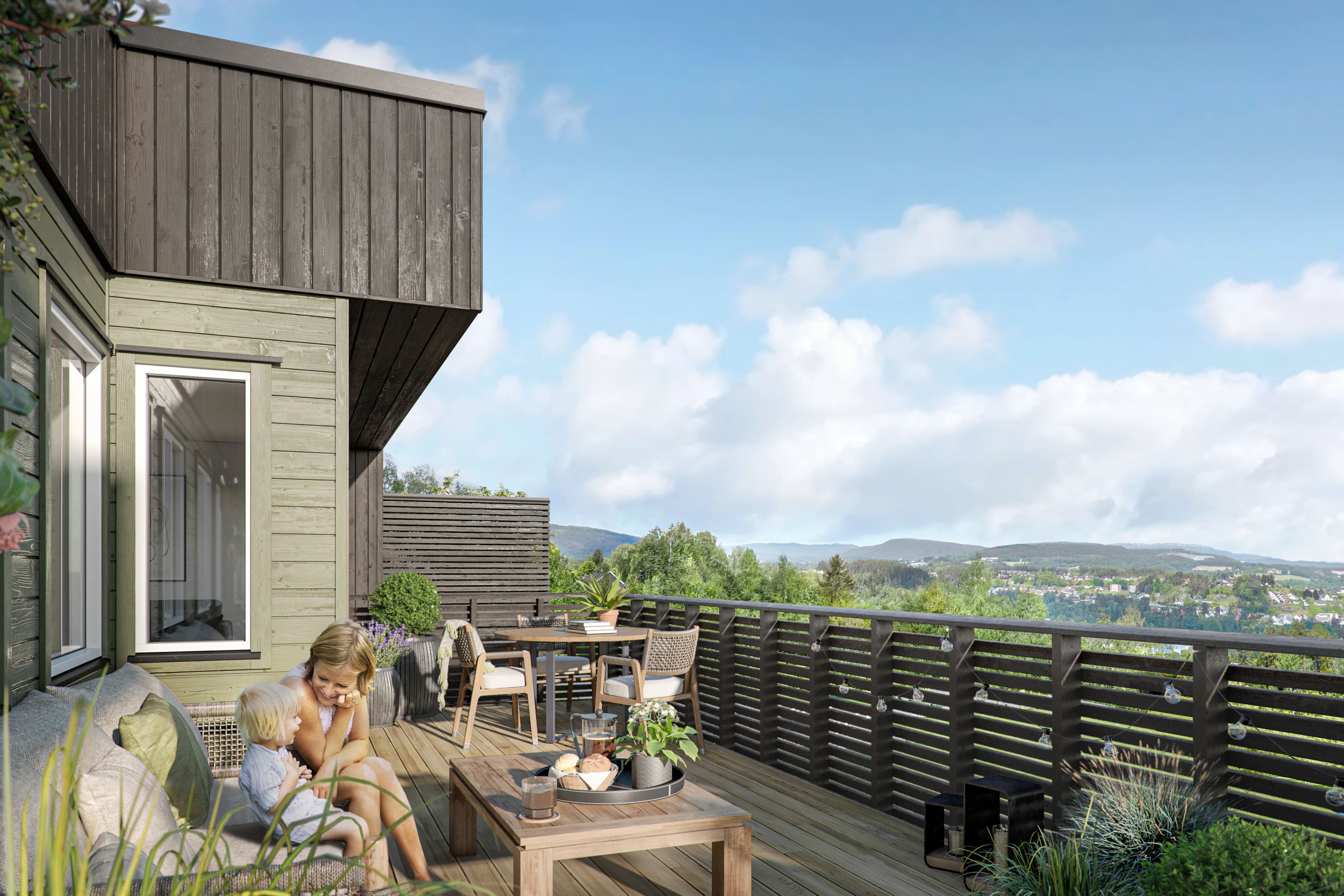 Illustrasjon av terrasse i rekkehus 7, på Tanberglia.