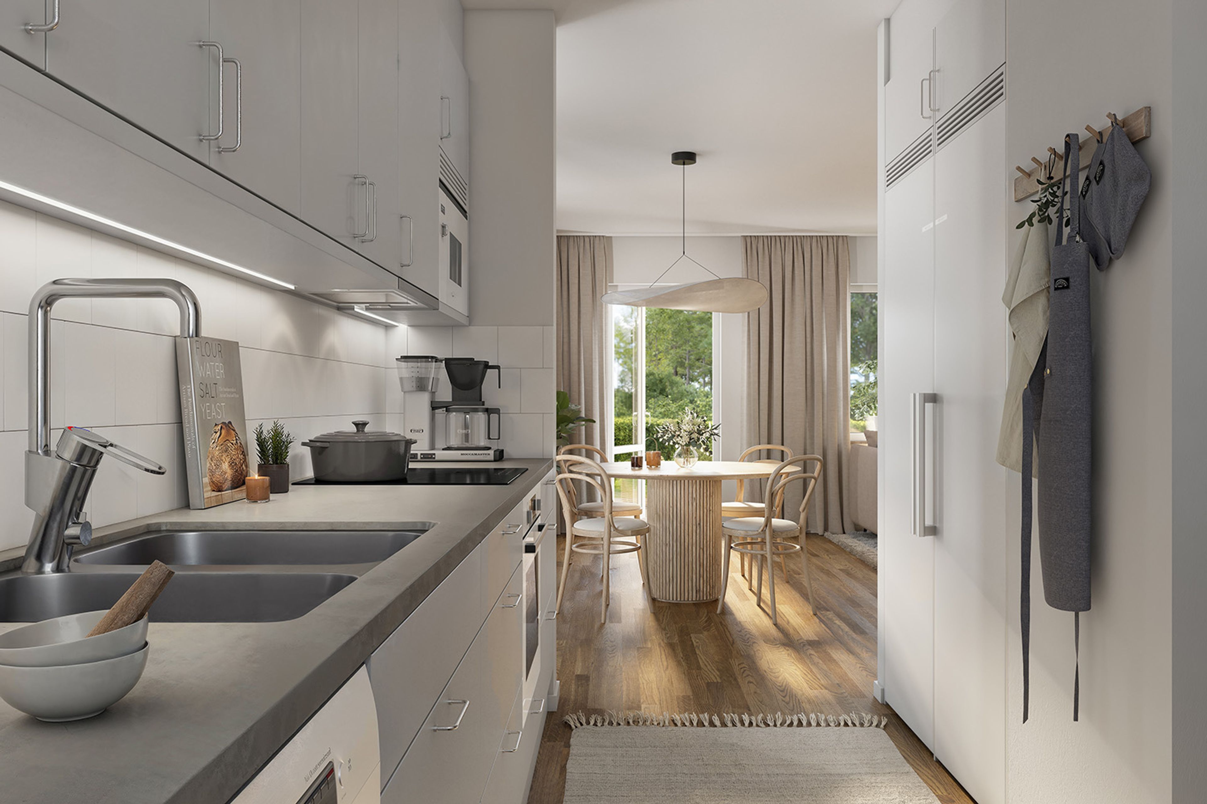 3D illustration av kök och matplats