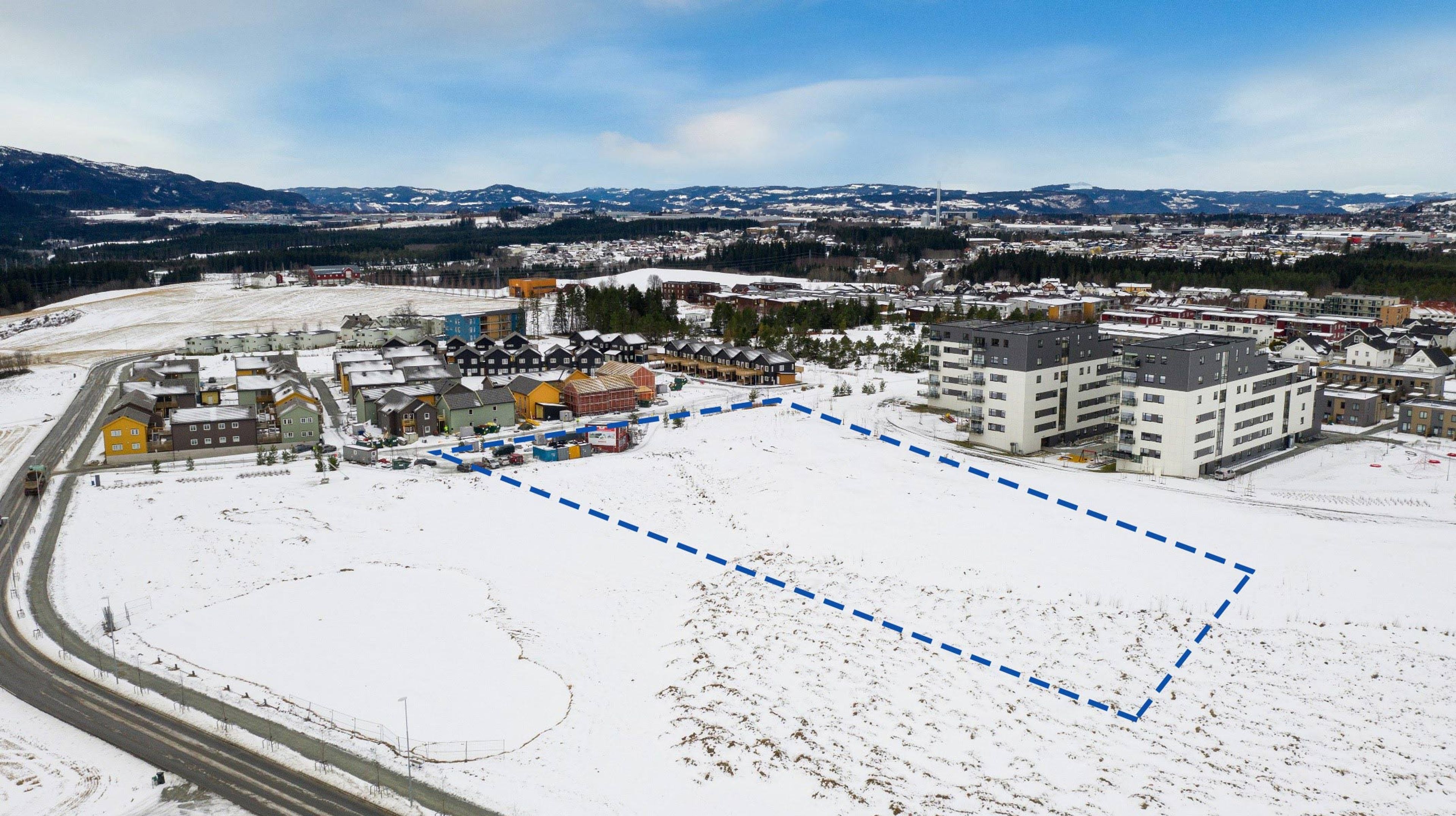 boligtomten på Tiller 360 markert med stiplet linje