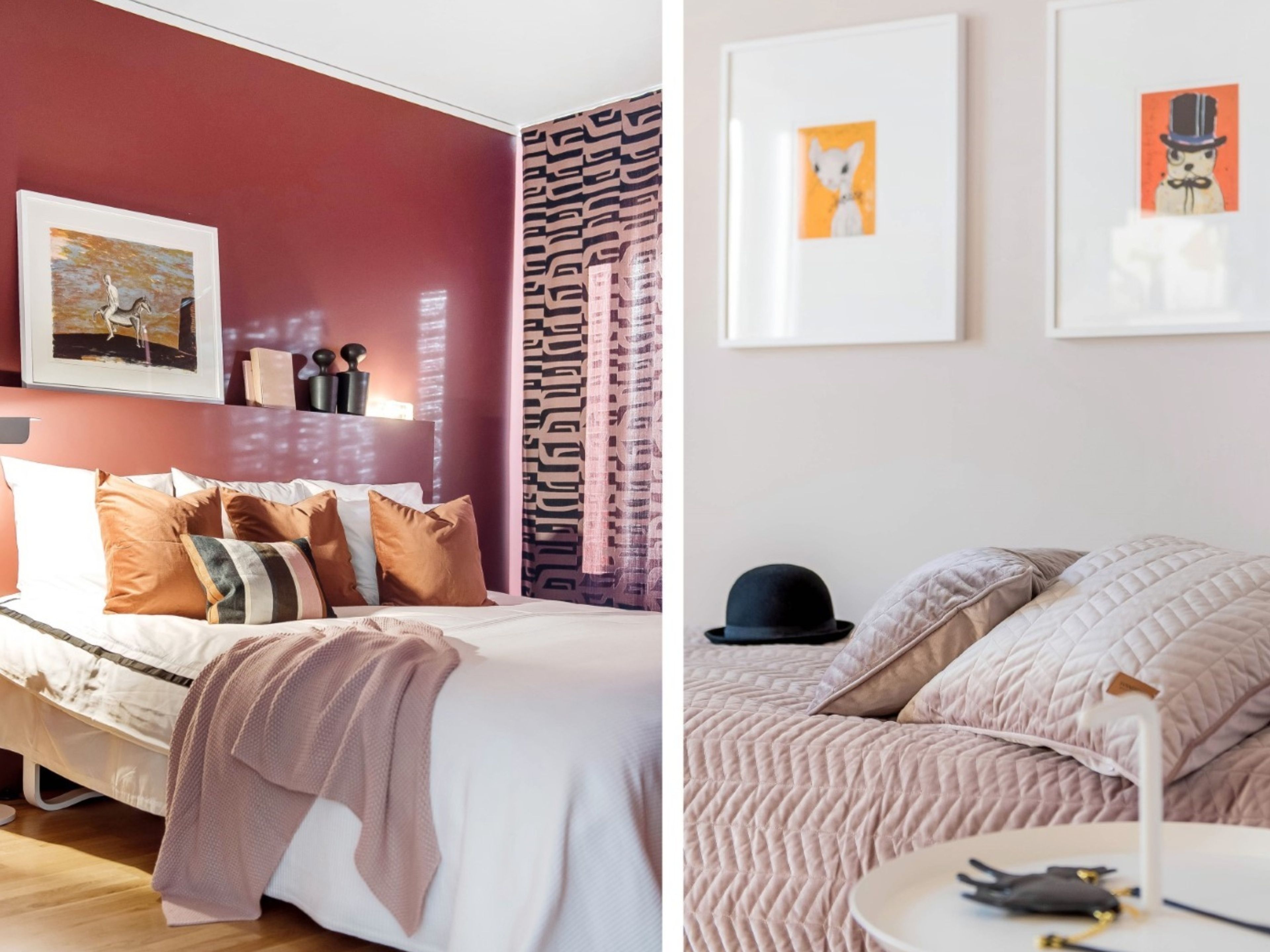 F&auml;rgglad sovrumsinspiration som g&aring;r i r&ouml;da toner, perfekt f&ouml;r lekfull sovrumsinredning och personlig sovrumsinspiration