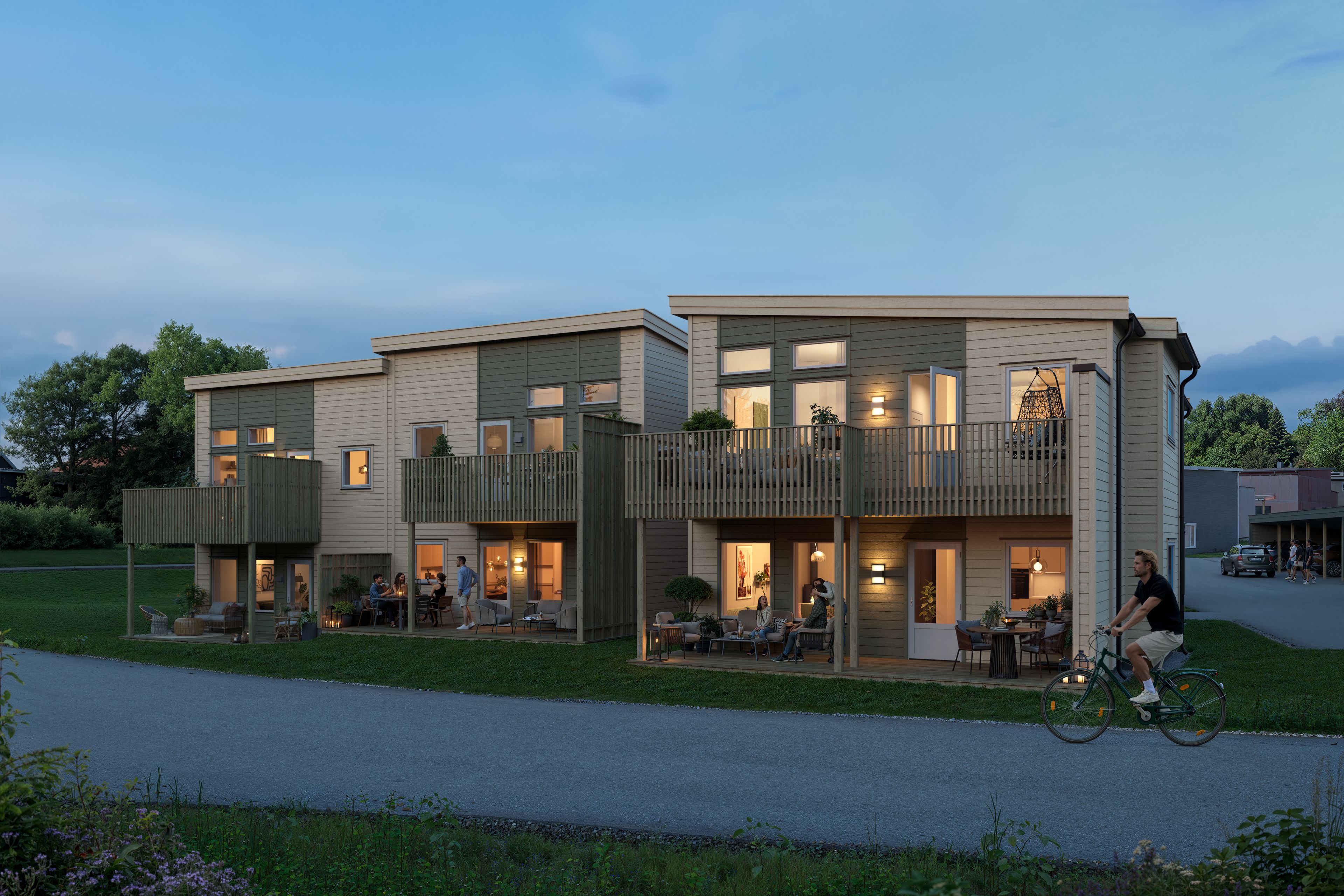 Illustrasjon av fasade på leilighetsbygg, hus 4