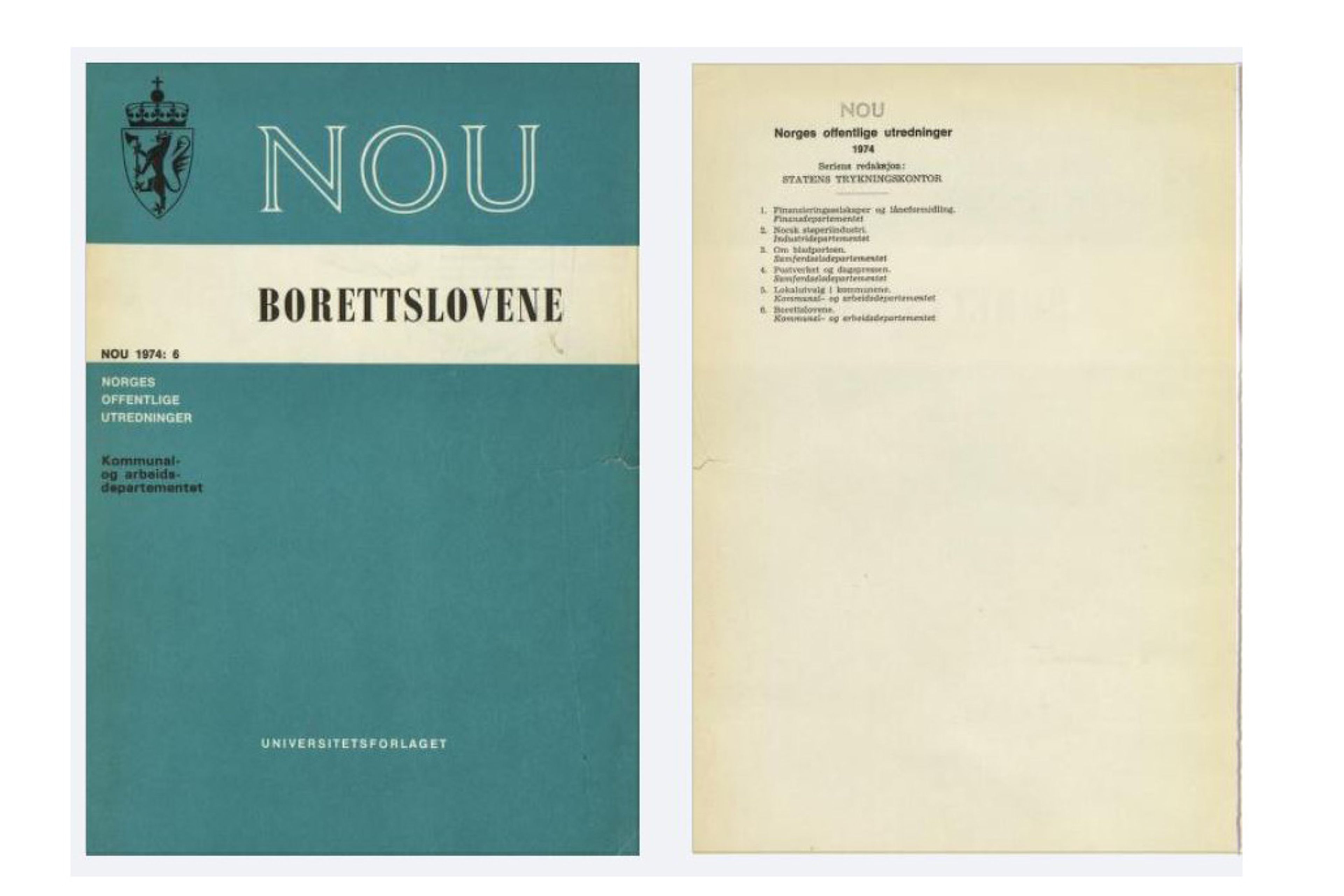 Foto av forsiden på NOU tilknytte bortettsloven 1974