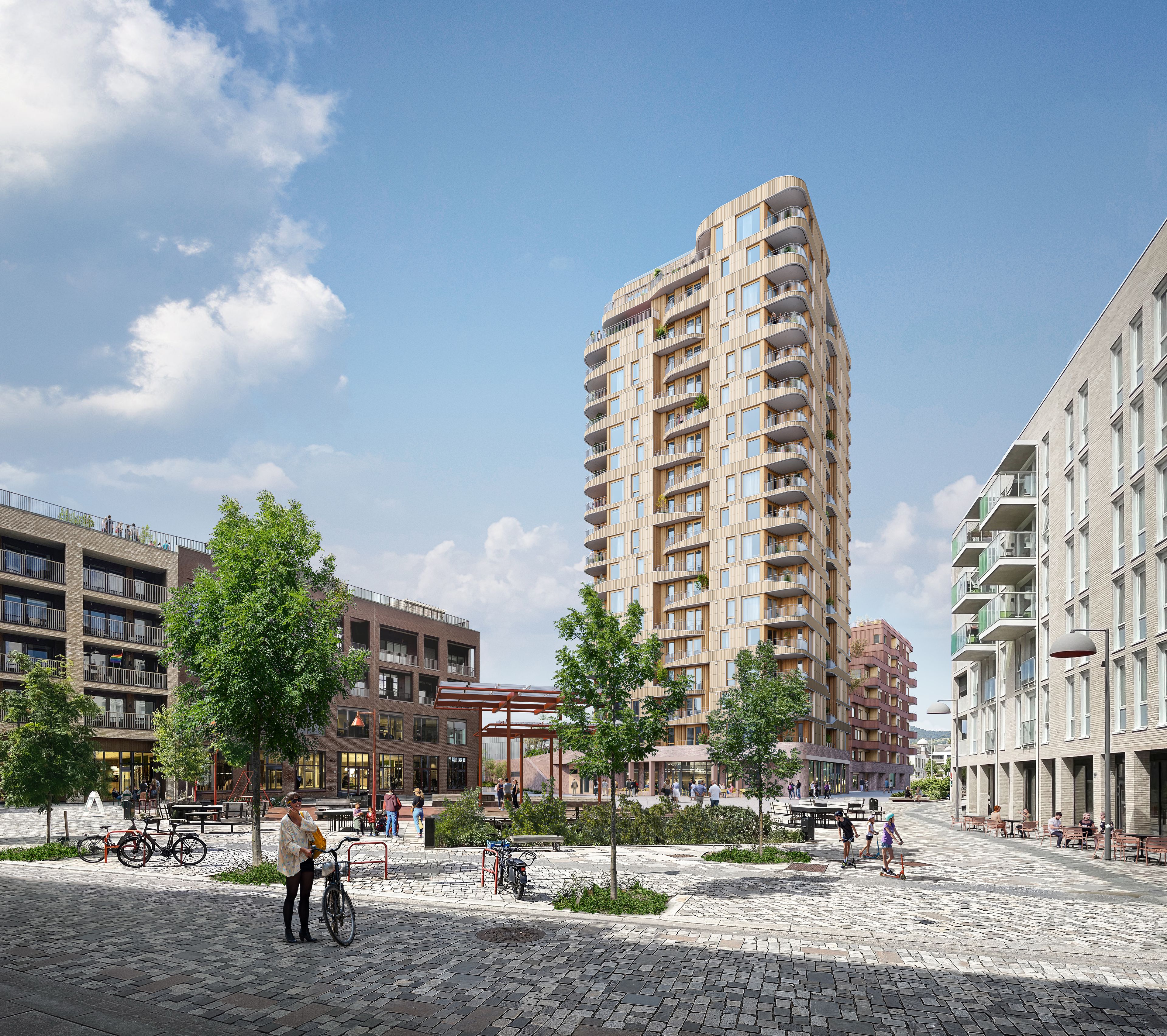 Vollebekk torg med vannspeil foran