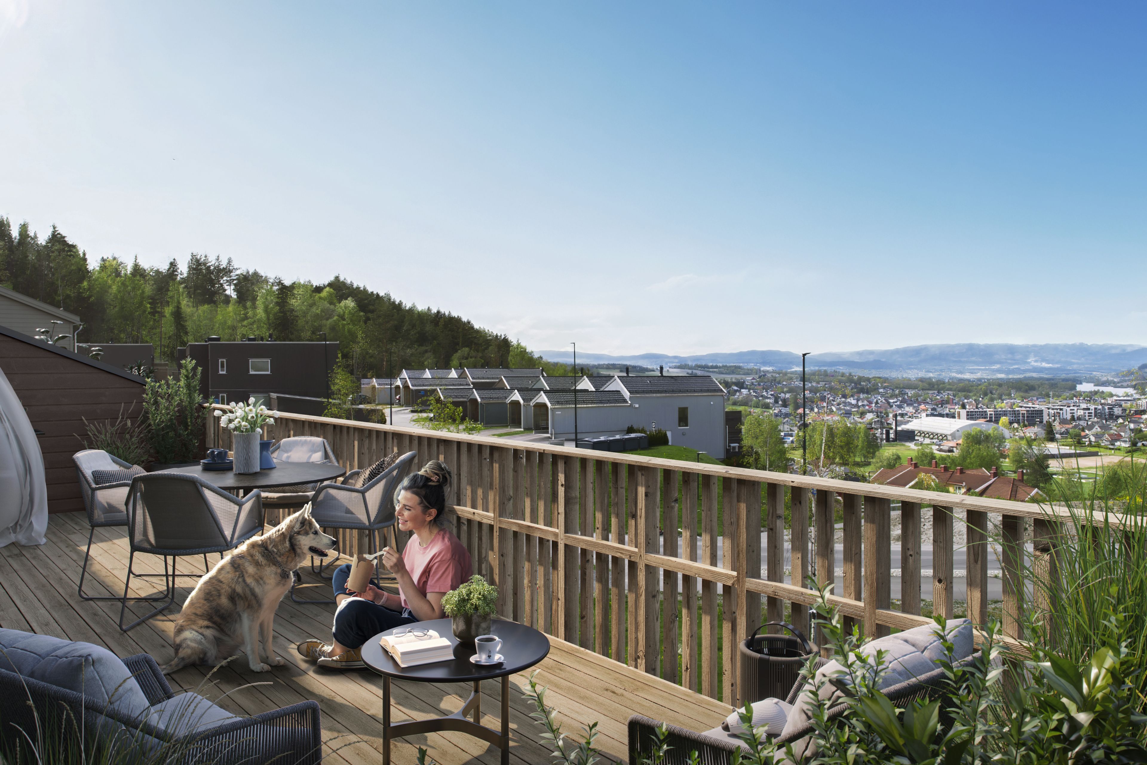 Illustrasjon av terrasse i leilighet.