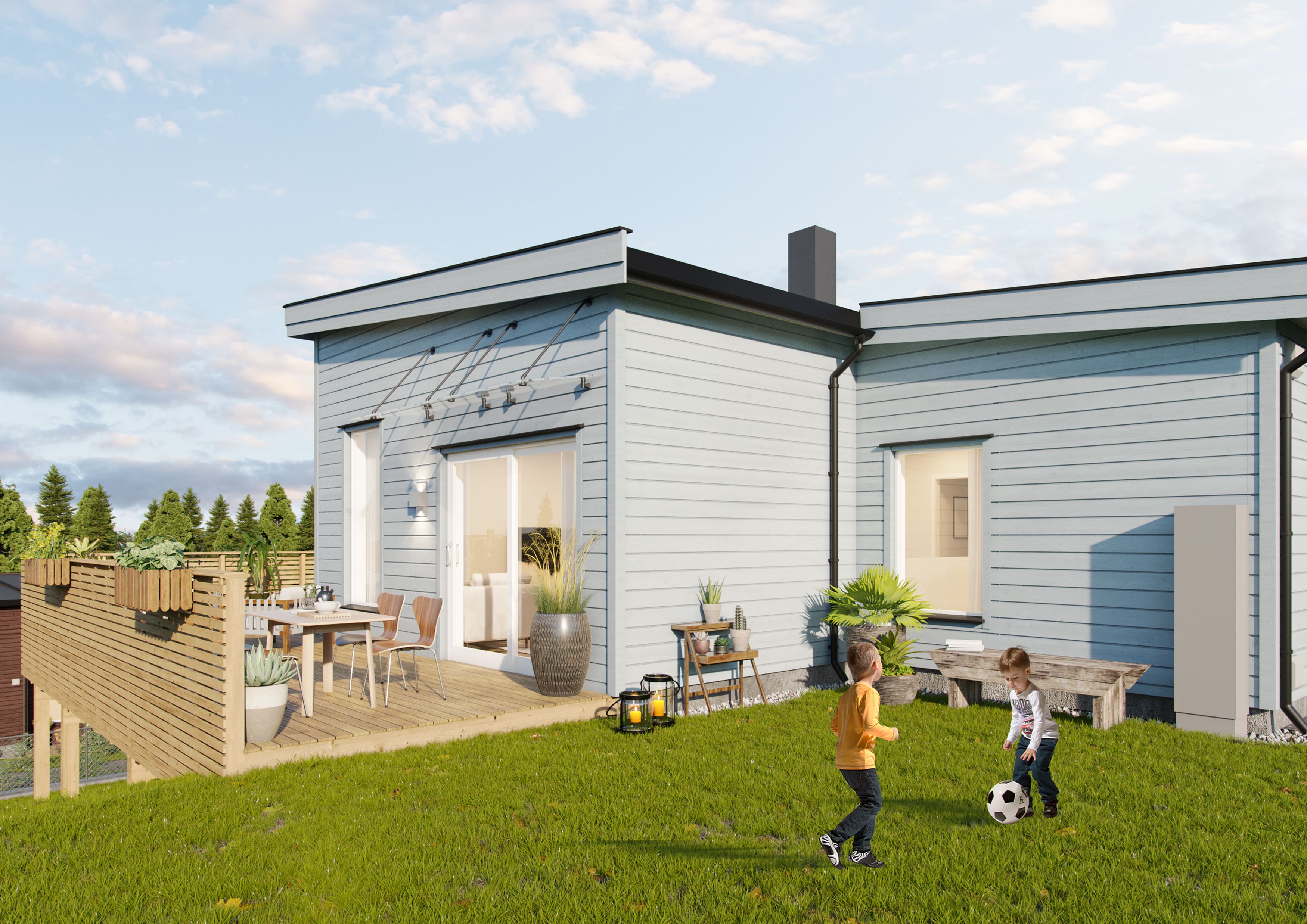 Illustrasjon av fasade på enebolig, hus 10, på Pepperstad Terrasse