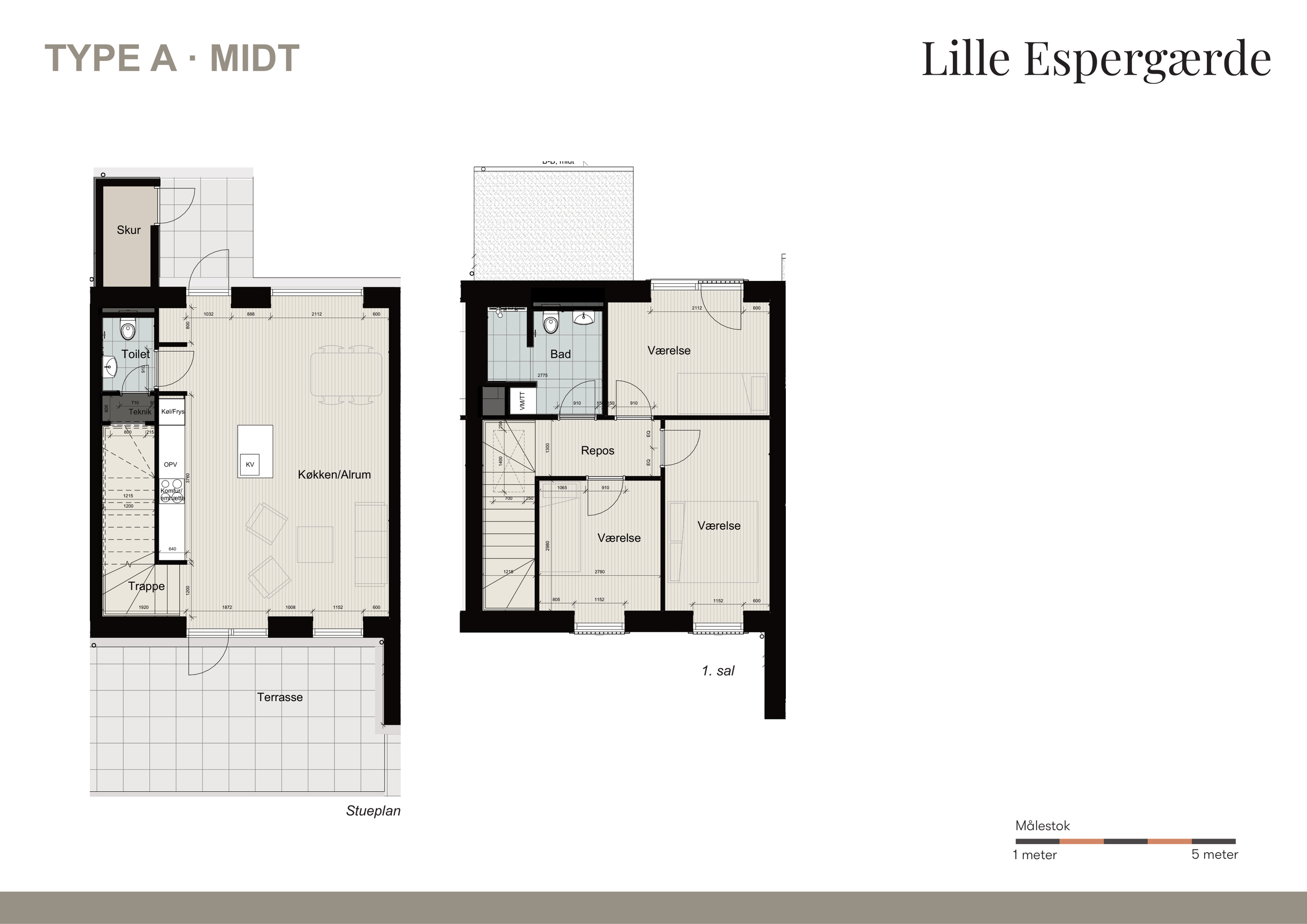 Type A · Midt: Stueplan og 1. sal samlet på én side.