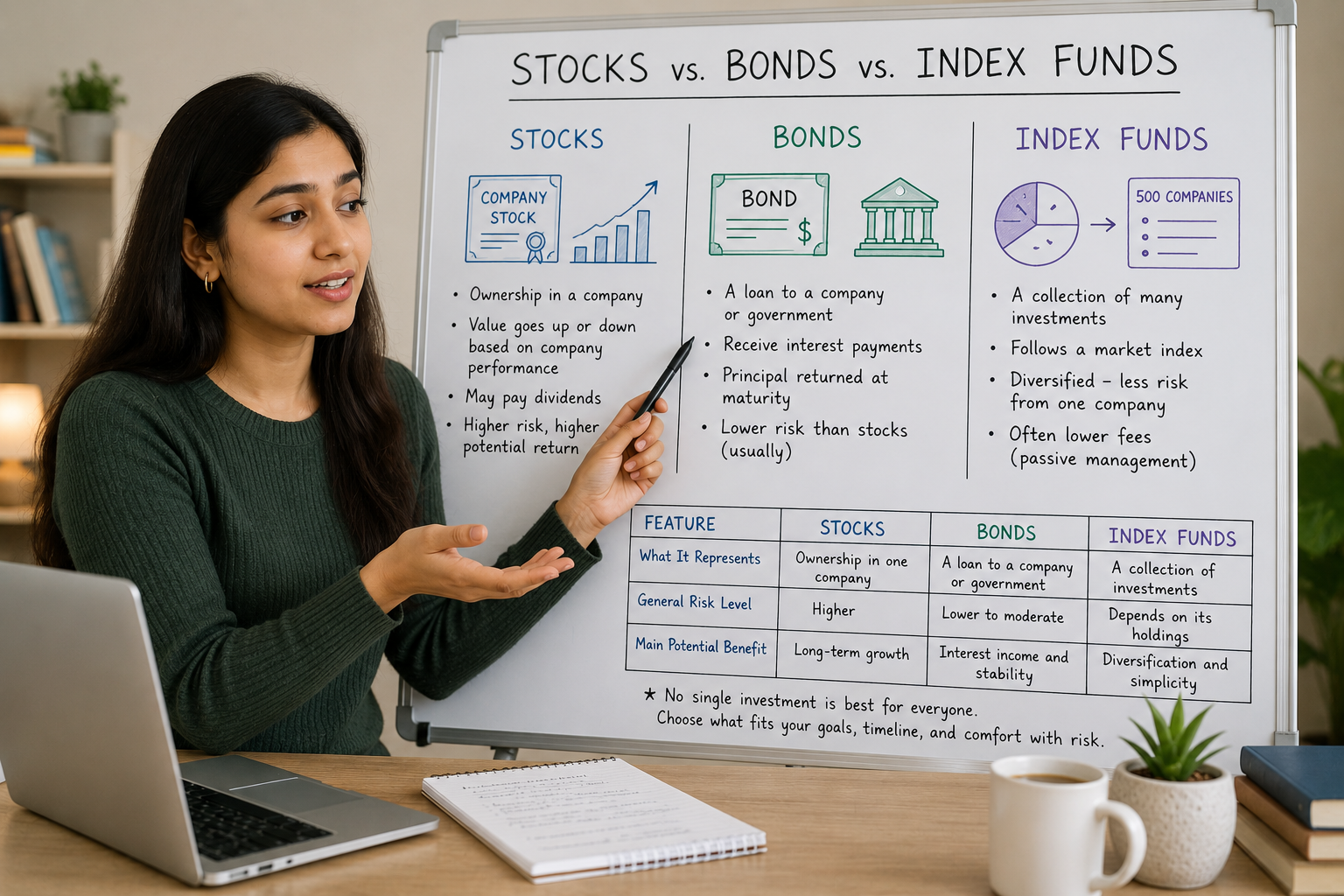 The Difference Between Stocks, Bonds, and Index Funds