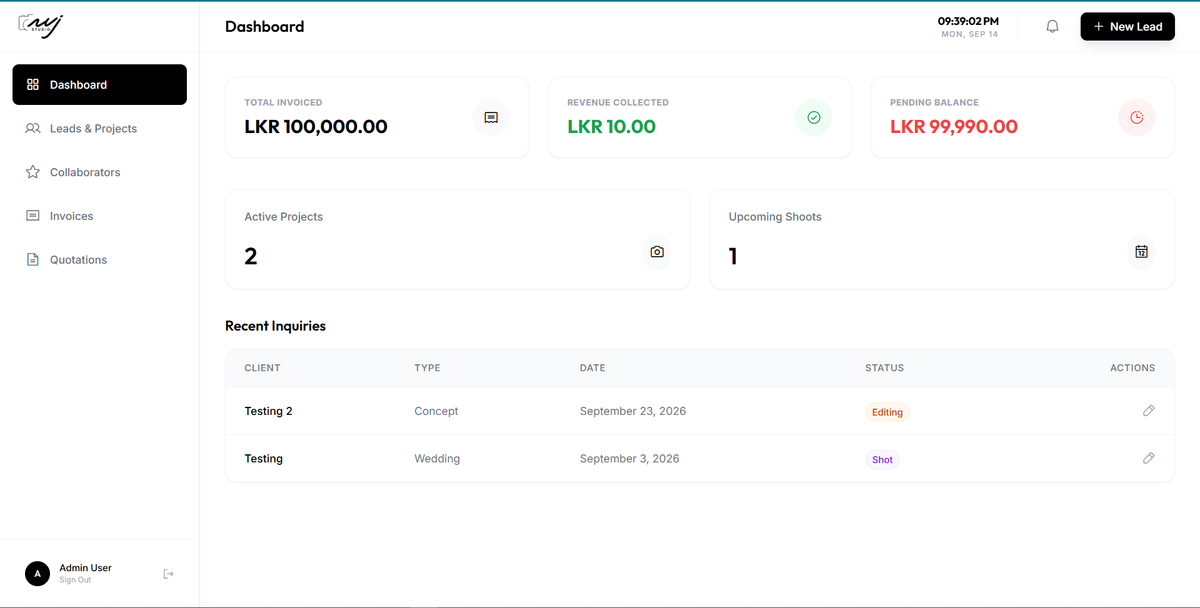 NVJ Studio Management System