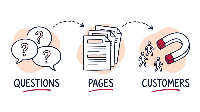 Customer questions turning into written pages, which act as a magnet drawing new customers in.