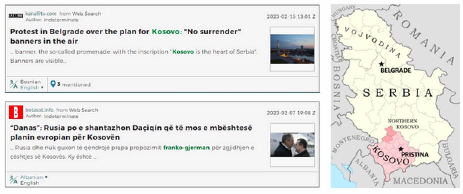 Headlines about negotiations between Serbia and Kosovo
