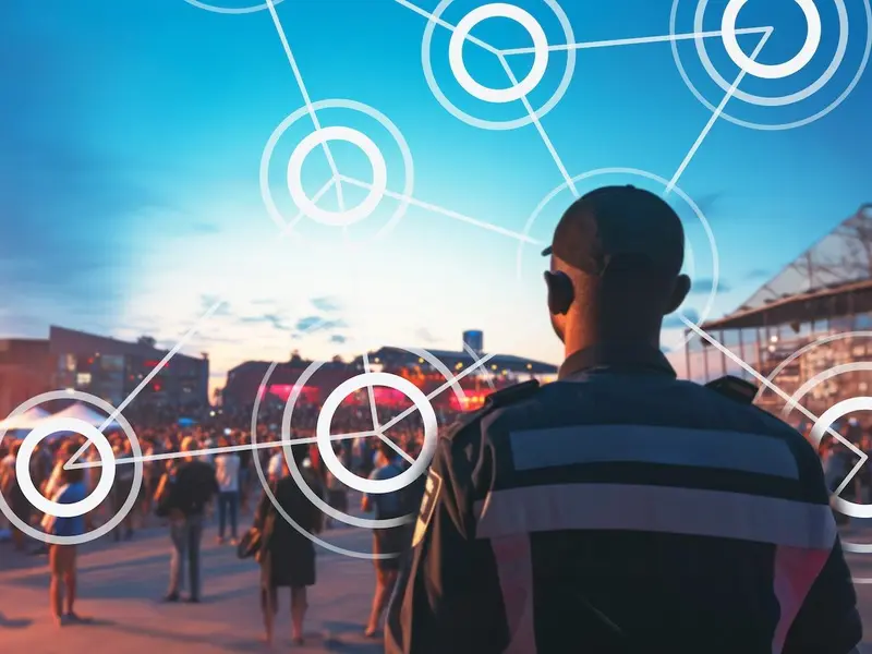 A security person standing and watching crowd