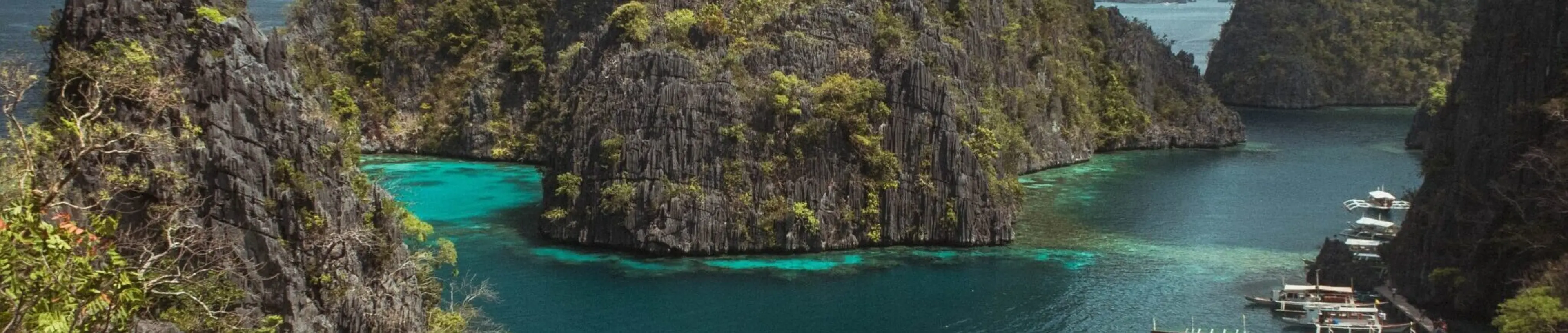Steep rocky cliffside with lush greenery above turquoise water