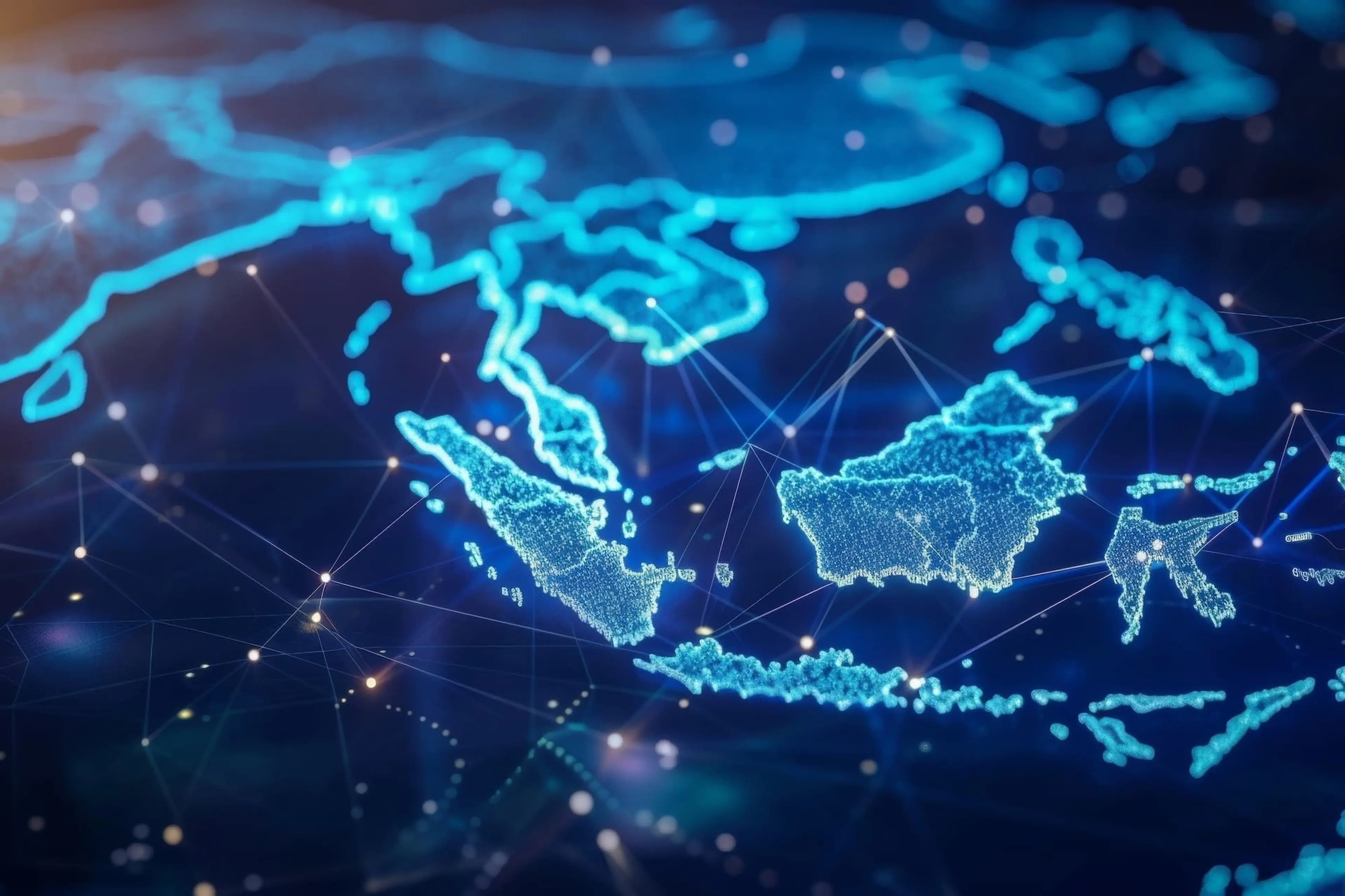 An illuminated world map in blue dots.